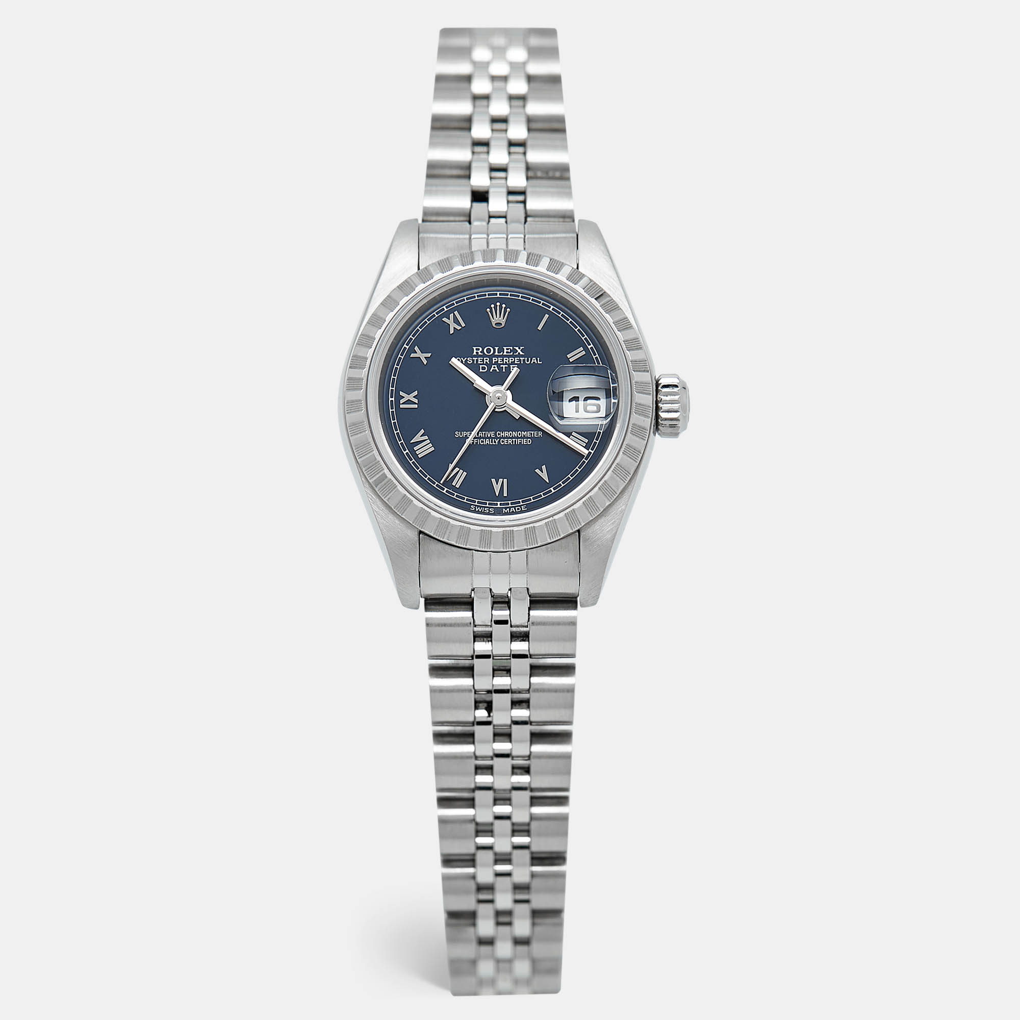 

Rolex Navy Blue Stainless Steel Oyster Perpetual Date, Silver