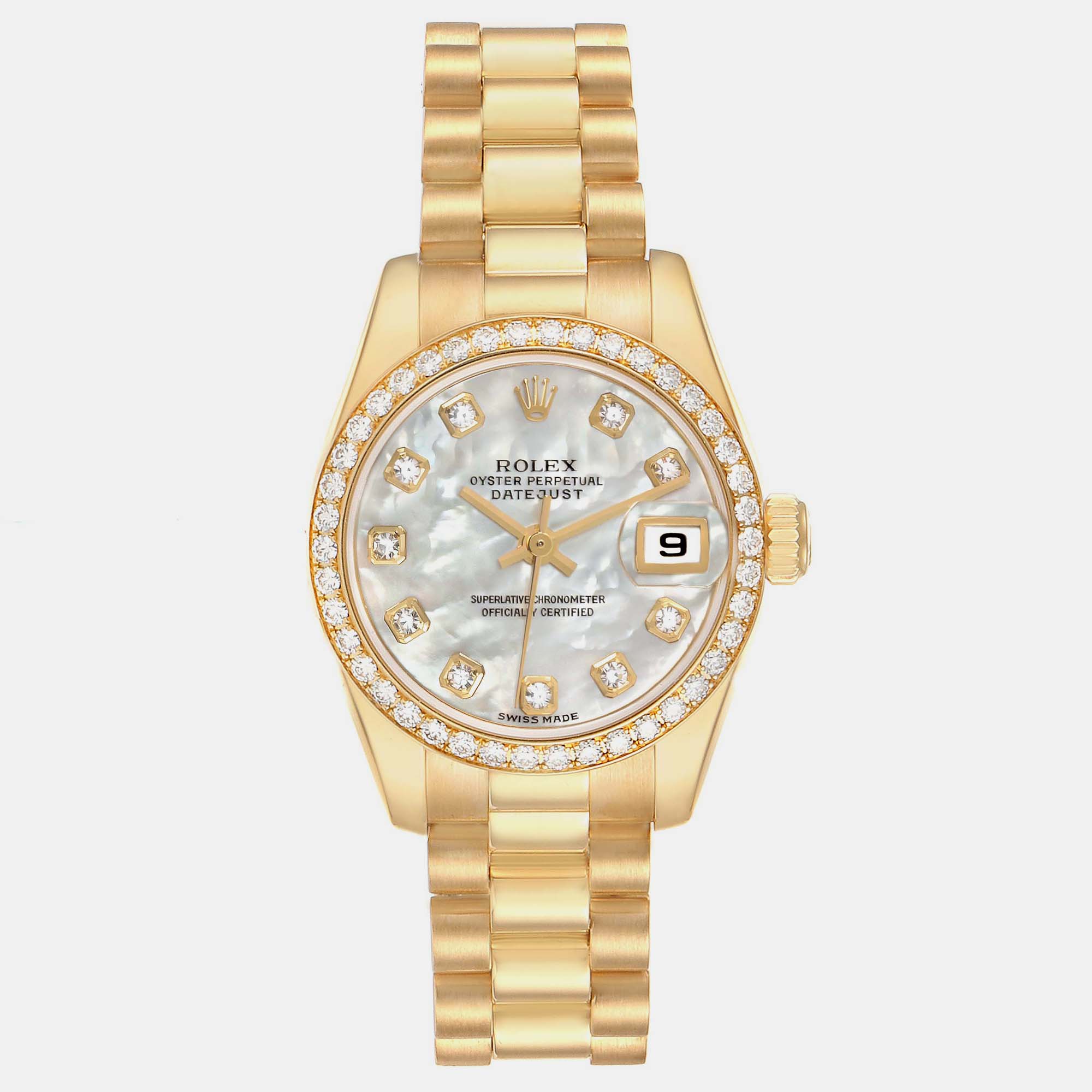 

Rolex President Yellow Gold MOP Diamond Ladies Watch 179138 26 mm, Silver