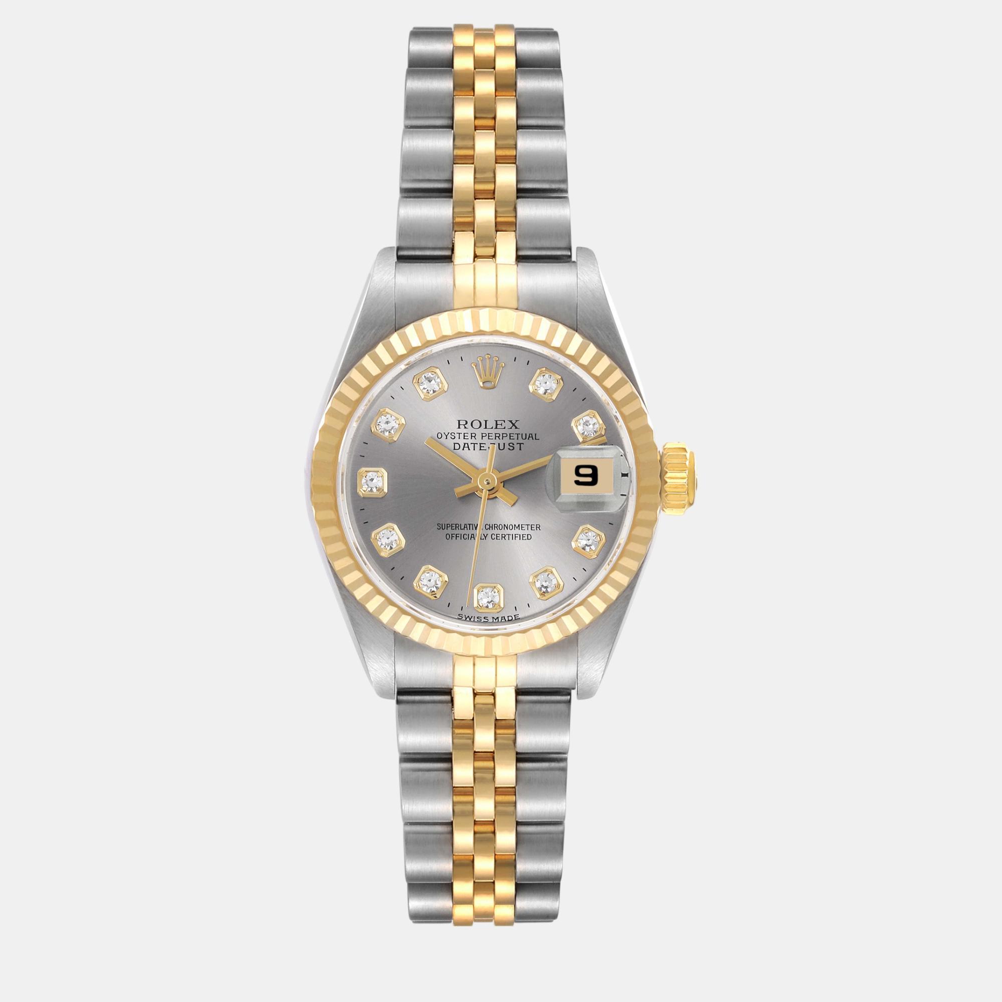 

Rolex Datejust Silver Roman Dial Steel Yellow Gold Ladies Watch 69173 26 mm