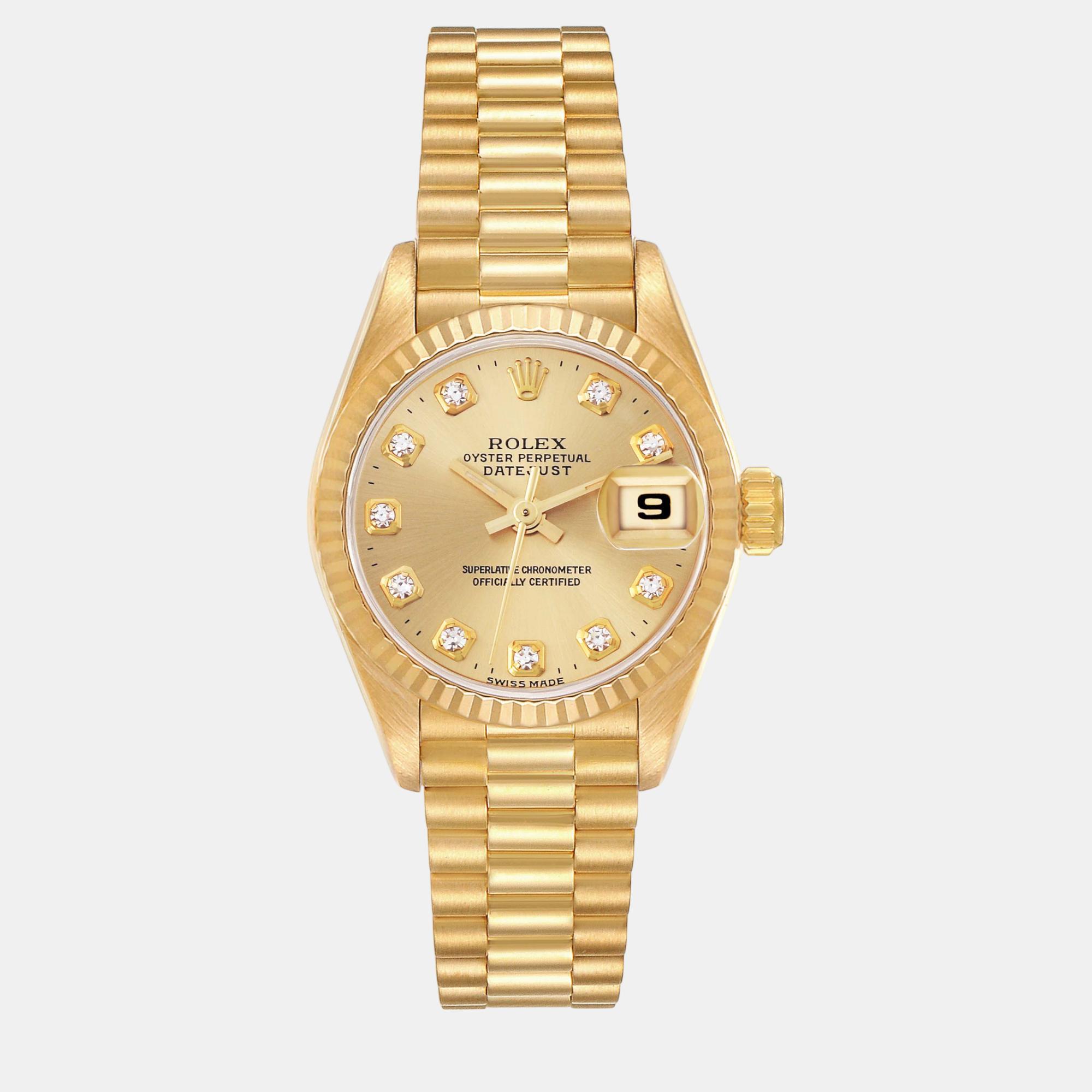 

Rolex President Datejust Yellow Gold Diamond Dial Ladies Watch 69178 26 mm