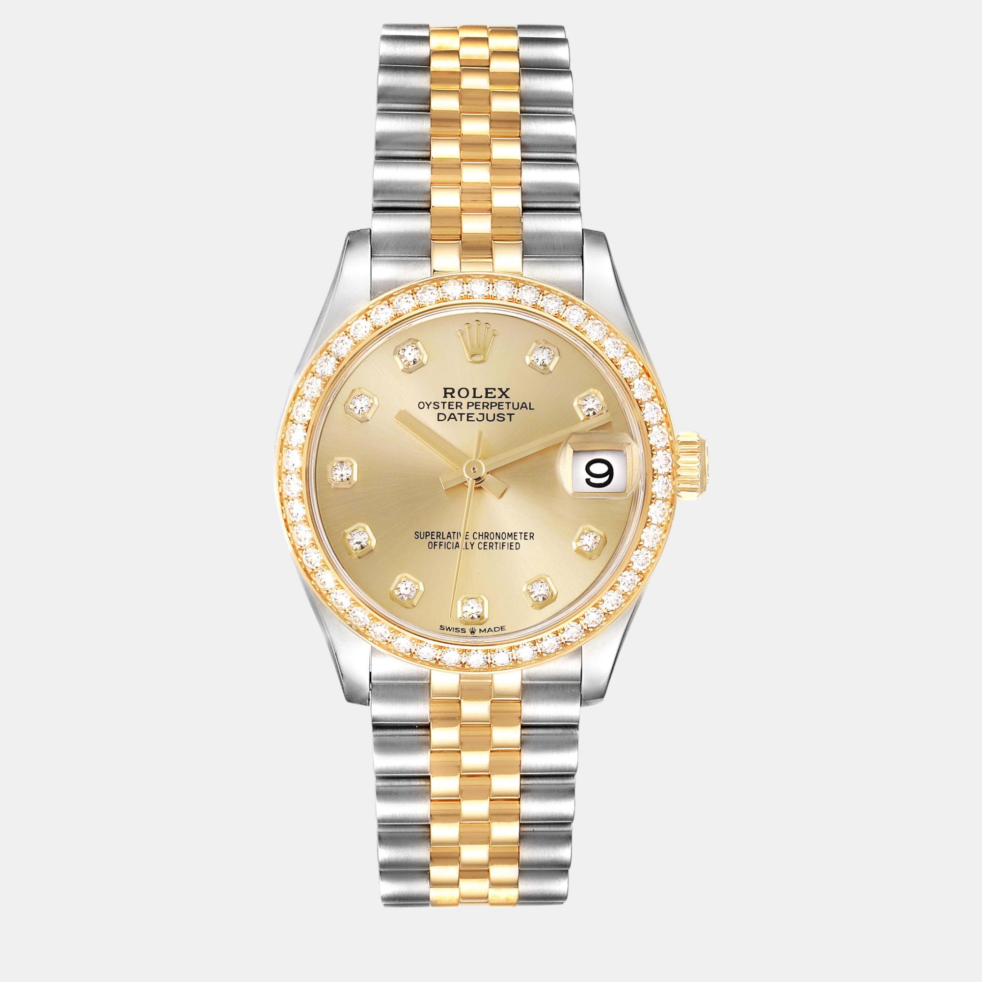 

Rolex Datejust Midsize Steel Yellow Gold Diamond Ladies Watch 278383 31 mm