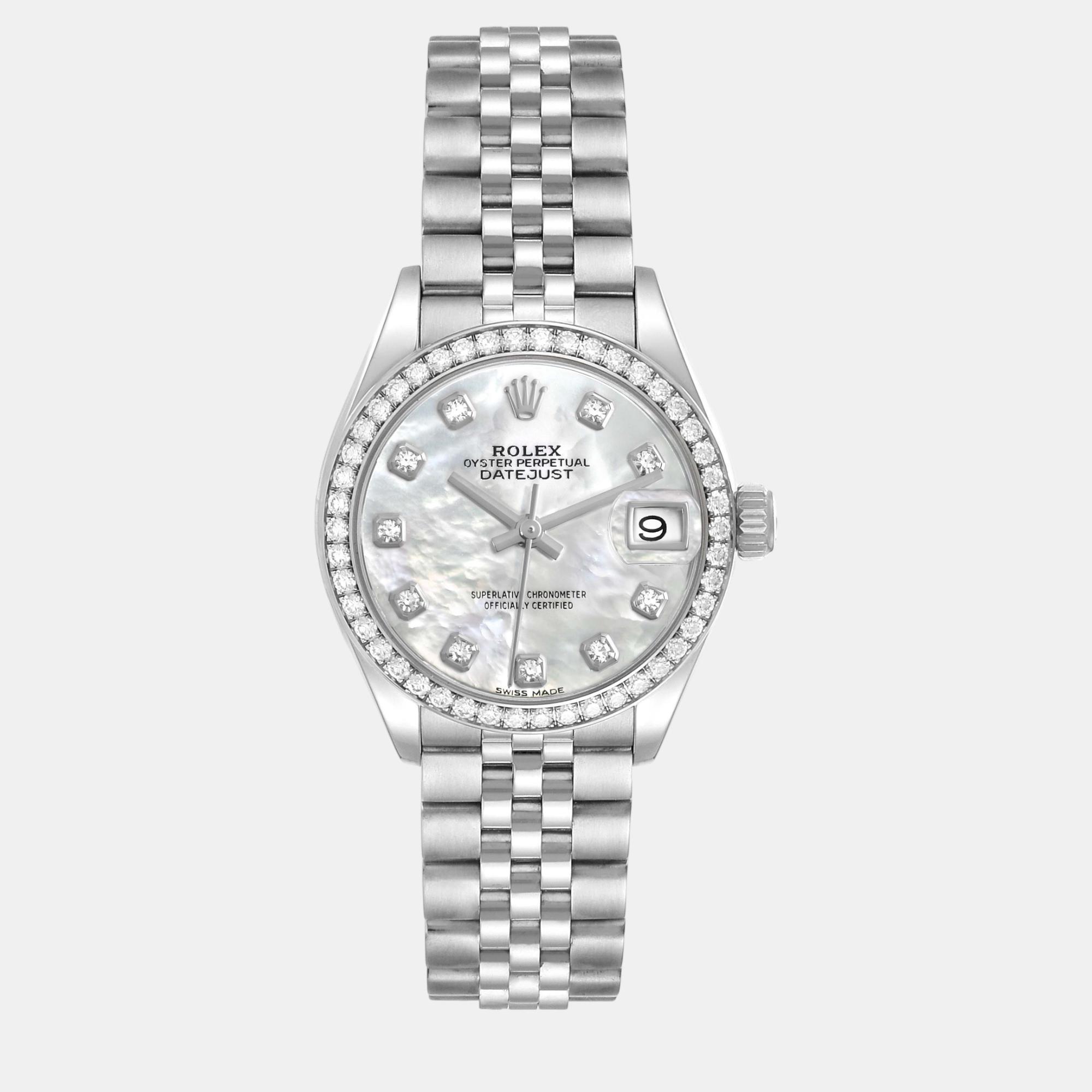 

Rolex Datejust Steel White Gold Mother Of Pearl Dial Diamond Ladies Watch 279384 28 mm, Silver