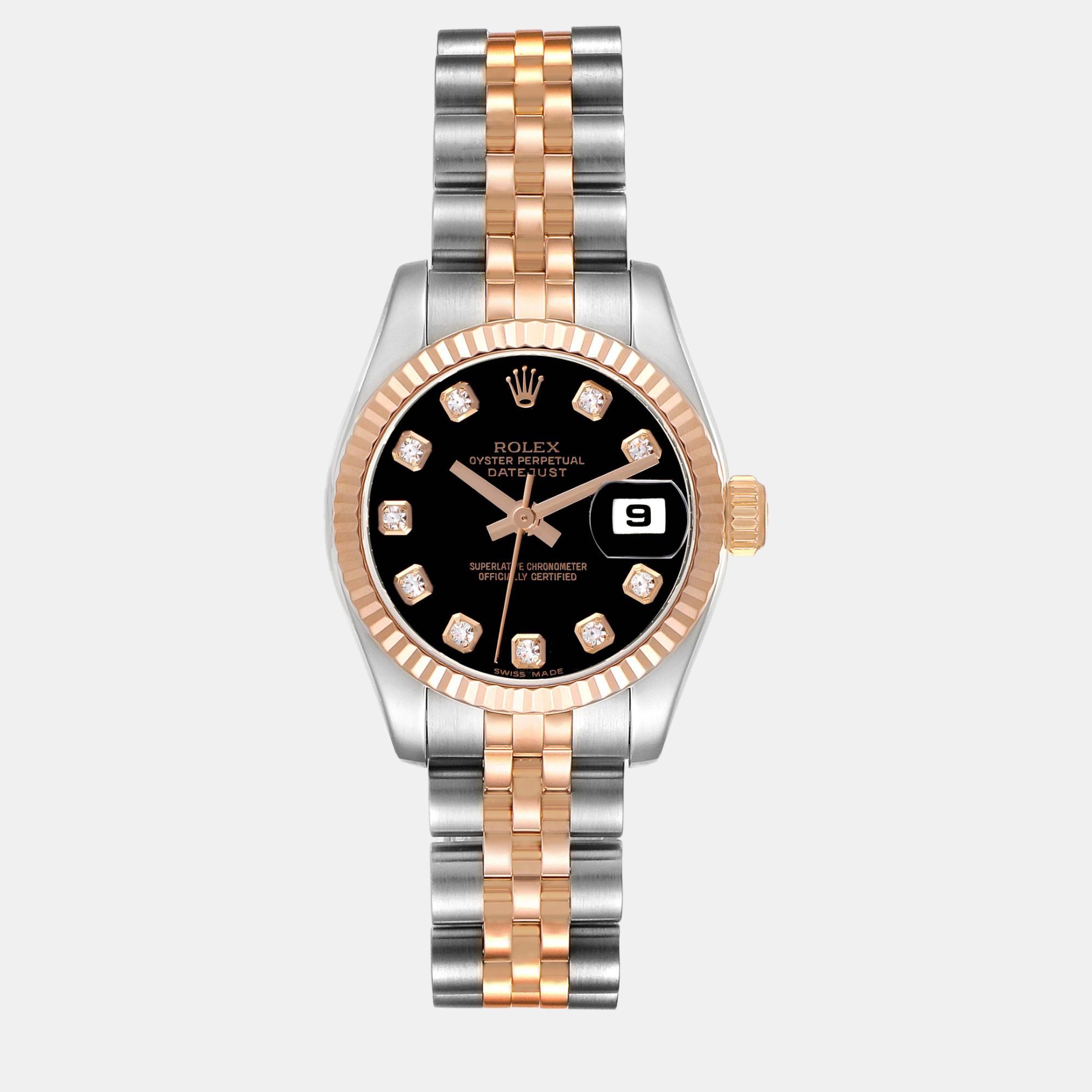 

Rolex Datejust Steel Rose Gold Black Diamond Dial Ladies Watch 179171 26 mm