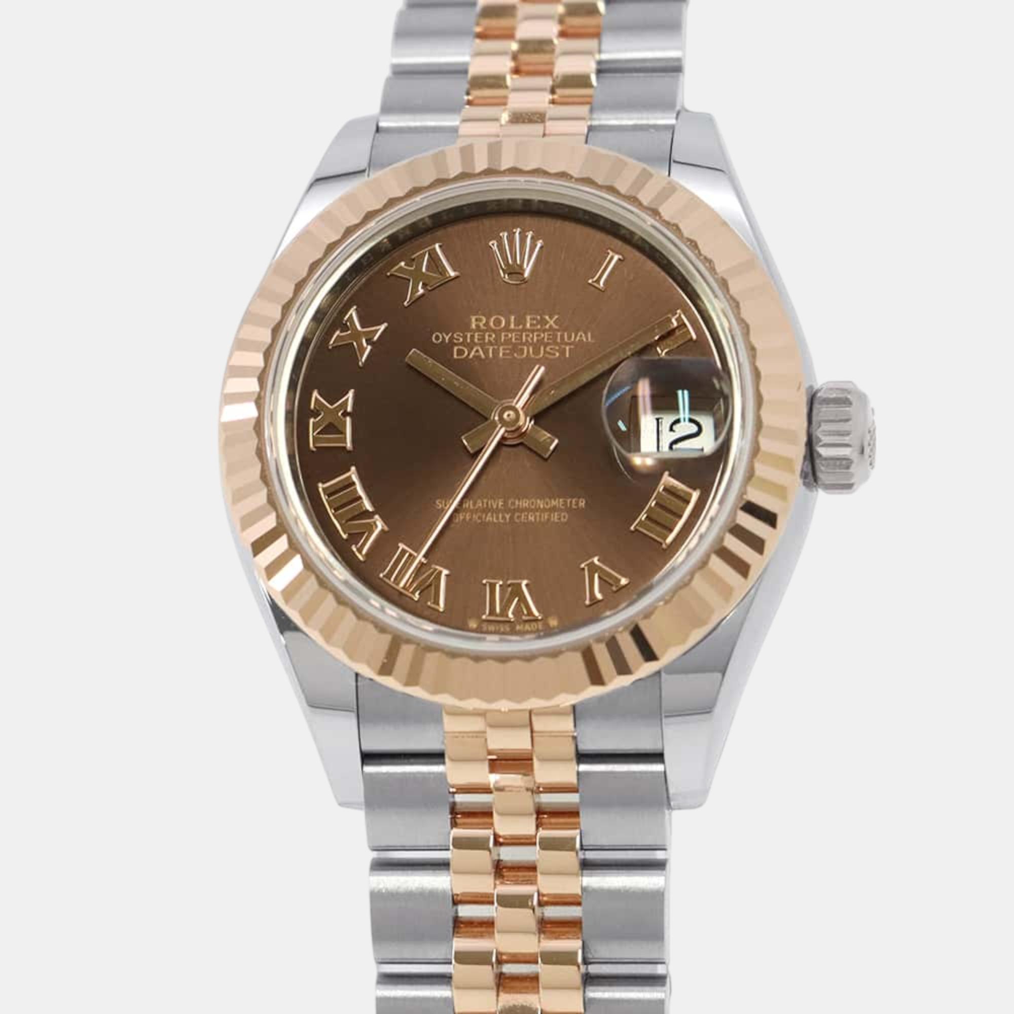 

Rolex Brown 18k Rose Gold Stainless Steel Datejust 279171 Automatic Women's Wristwatch 28 mm