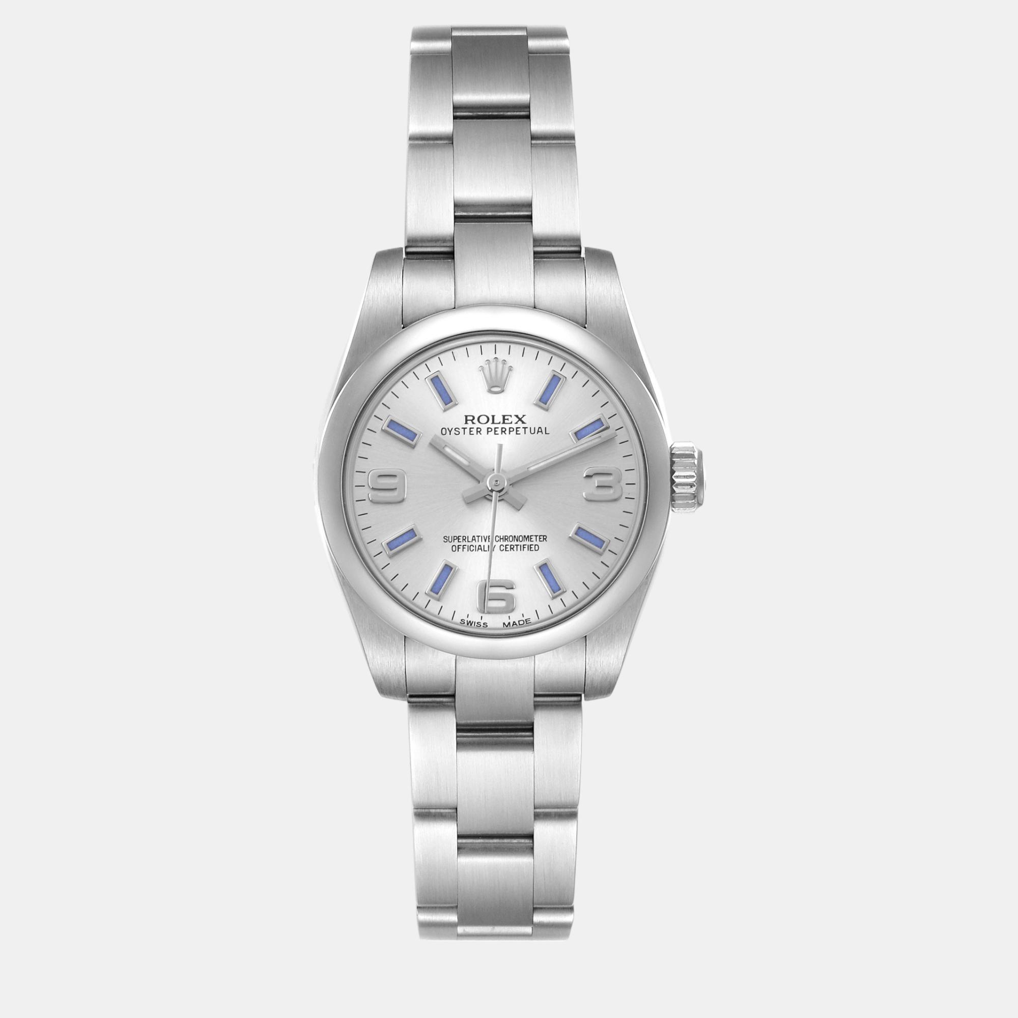 

Rolex Oyster Perpetual Blue Silver Dial Steel Ladies Watch 176200