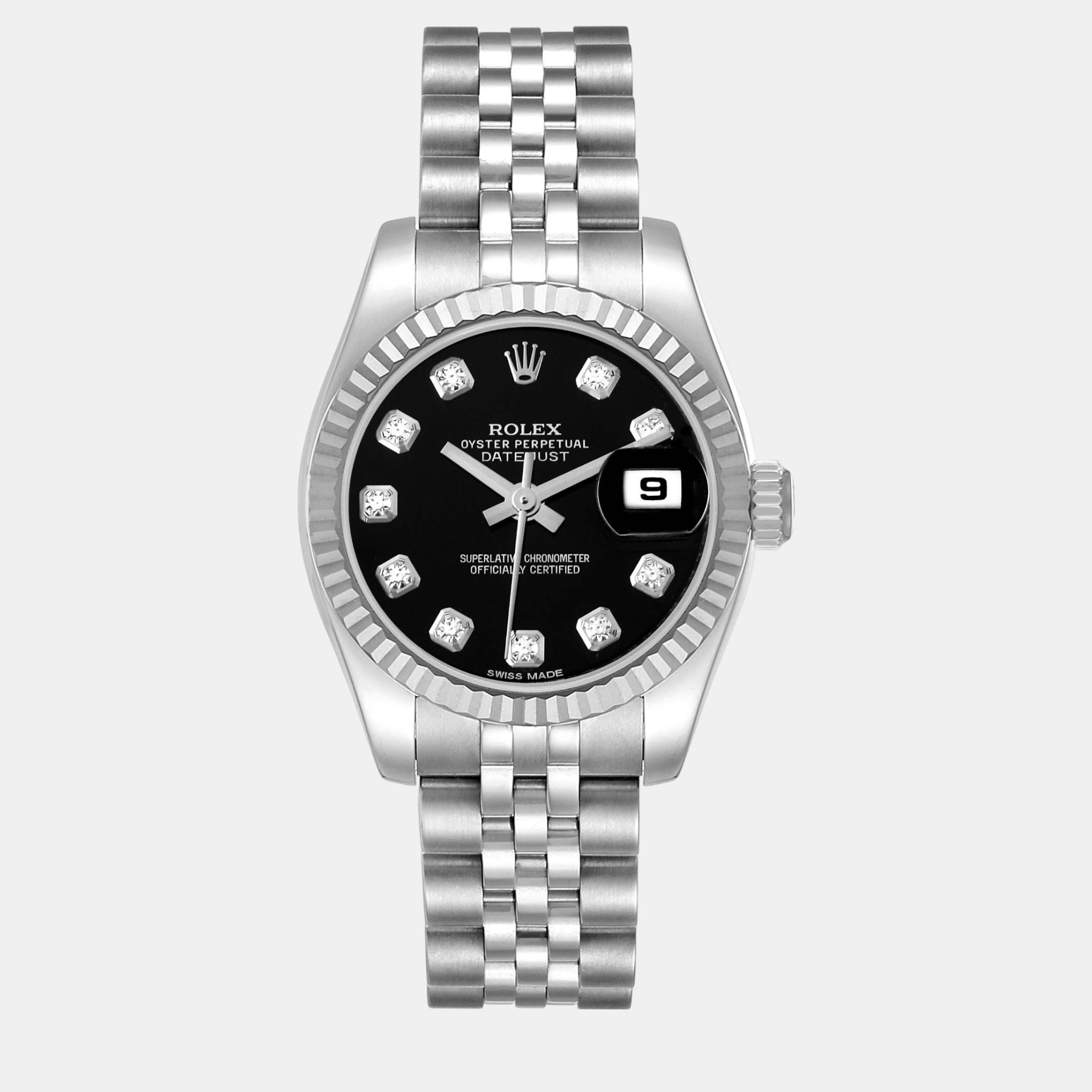 

Rolex Datejust Steel White Gold Black Diamond Dial Ladies Watch 179174