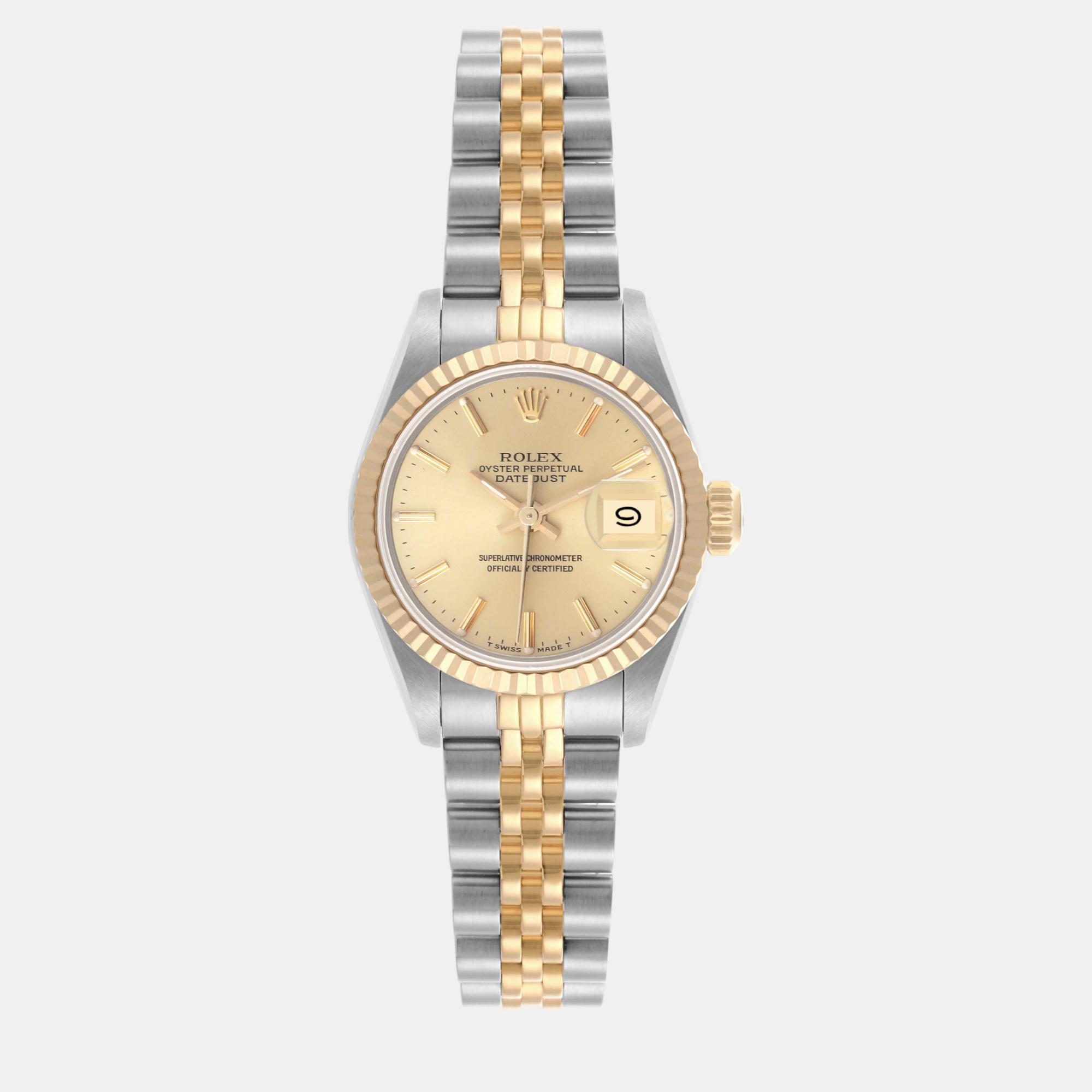 Pre-owned Rolex Datejust Steel Yellow Gold Champagne Dial Ladies Watch 69173