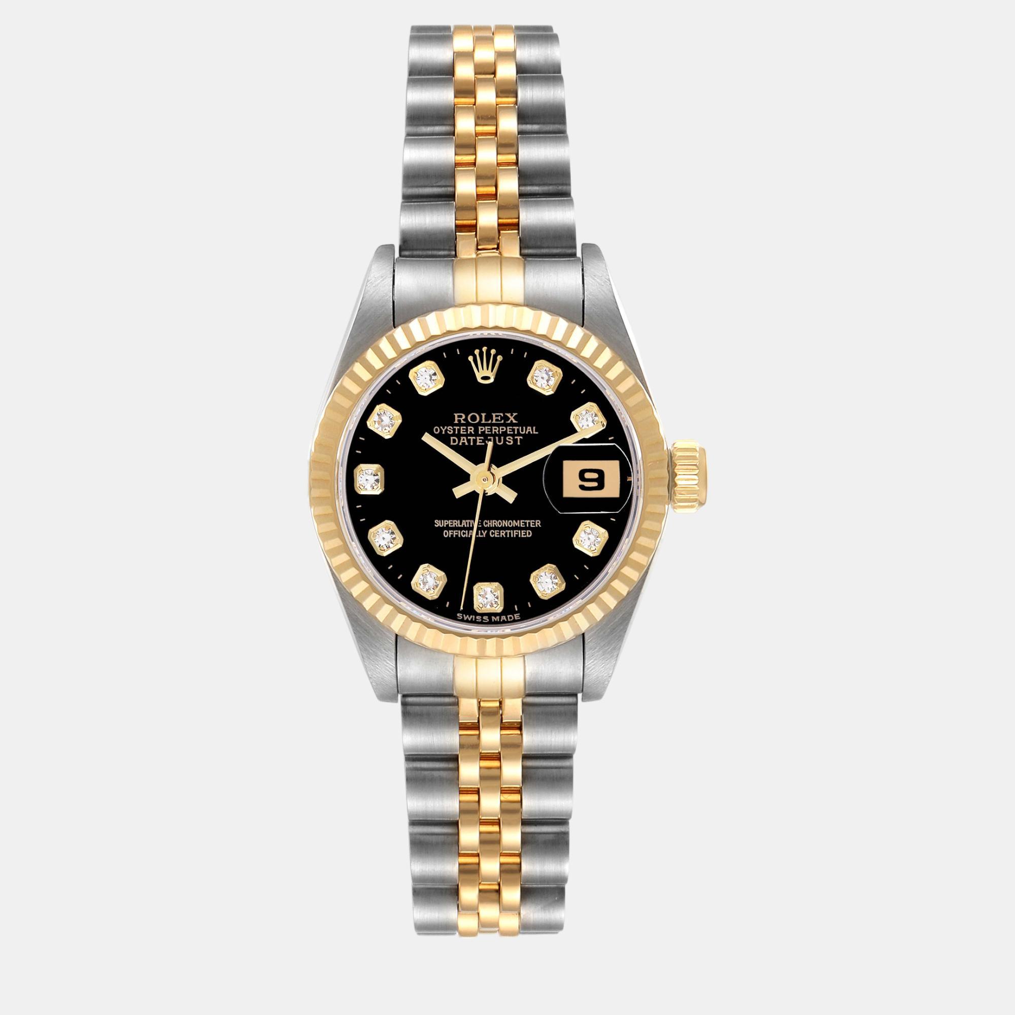 

Rolex Datejust Black Diamond Dial Steel Yellow Gold Ladies Watch 69173