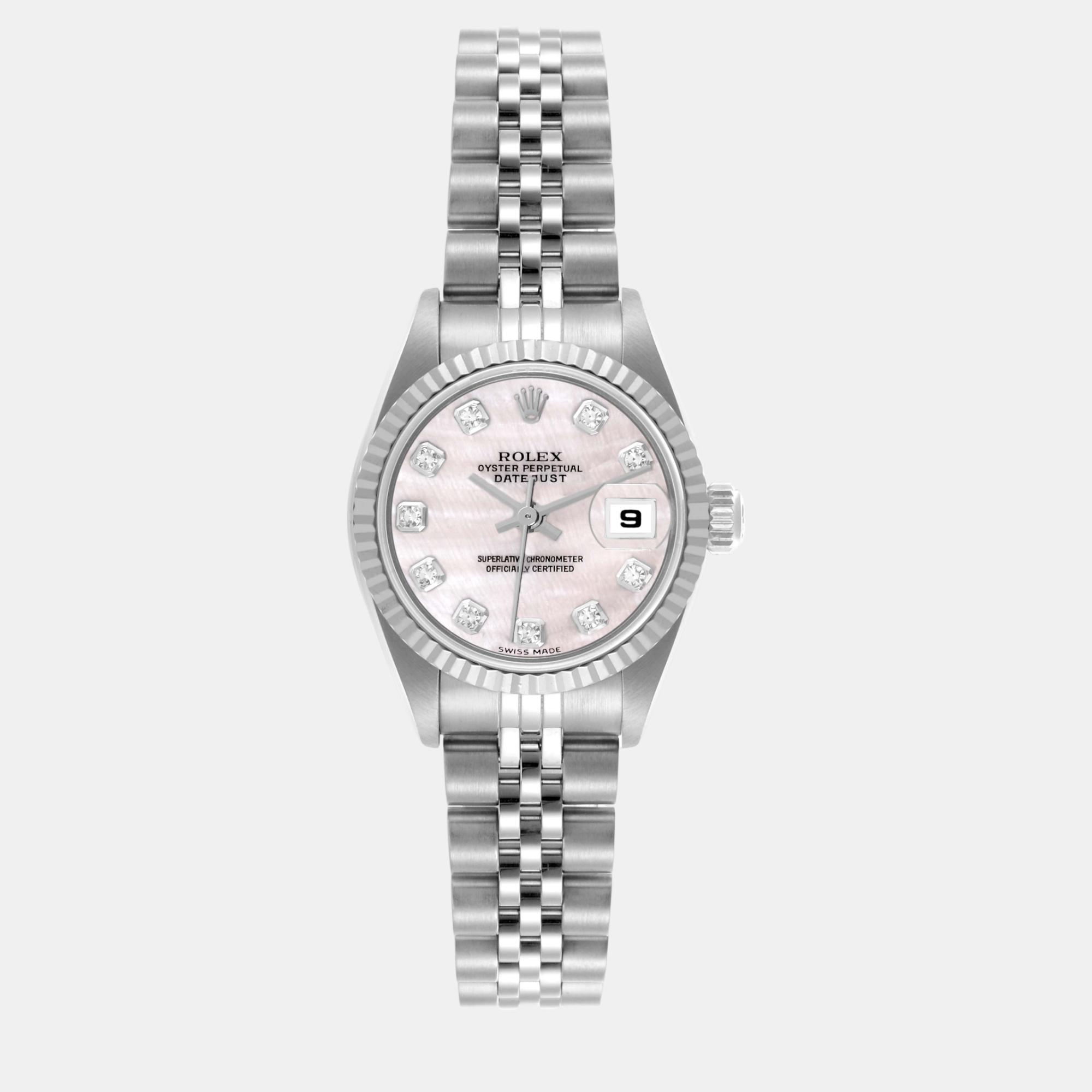 

Rolex Datejust 26 Steel White Gold Moter Of Pearl Diamond Dial Ladies Watch 79174