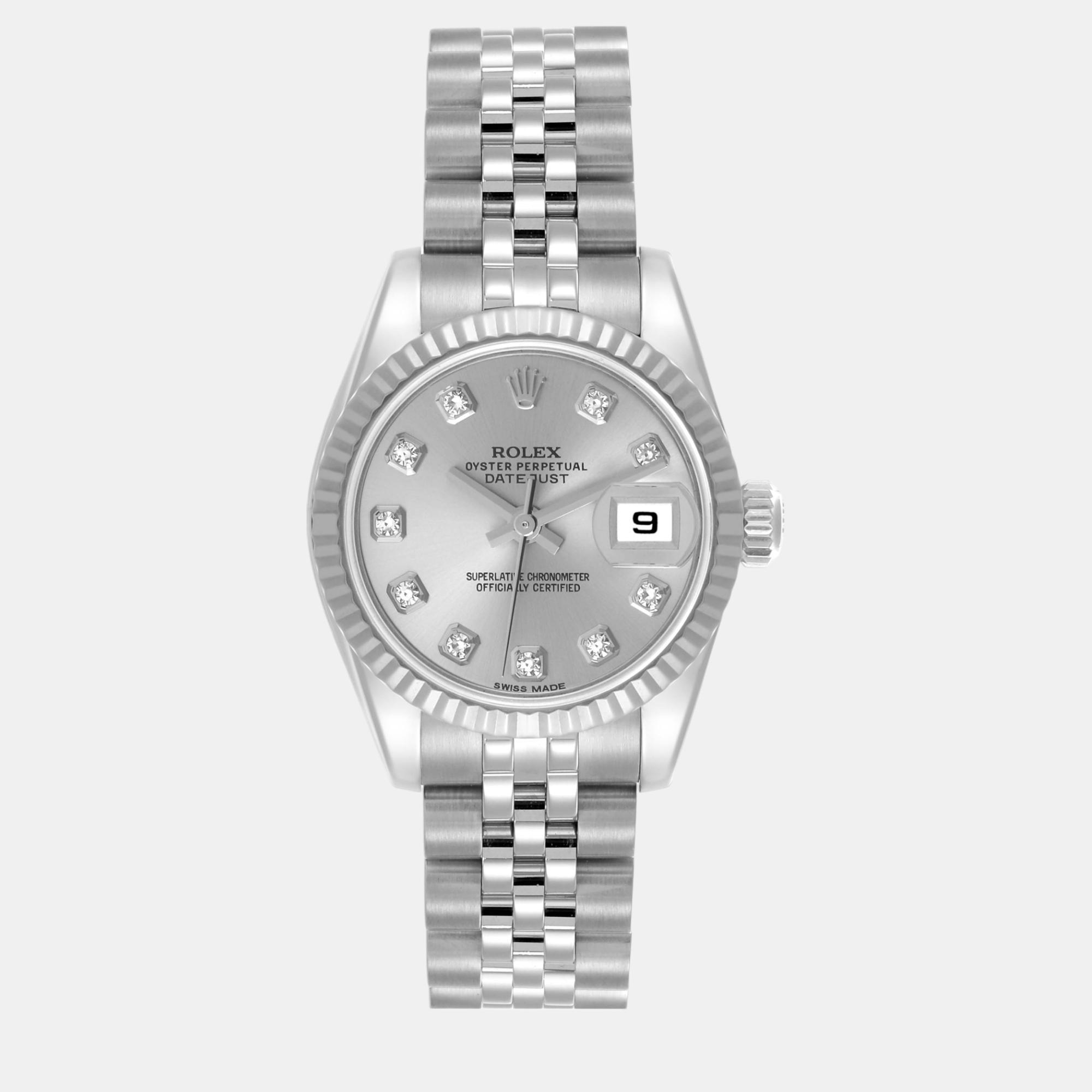 

Rolex Datejust Steel White Gold Diamond Ladies Watch 179174, Silver