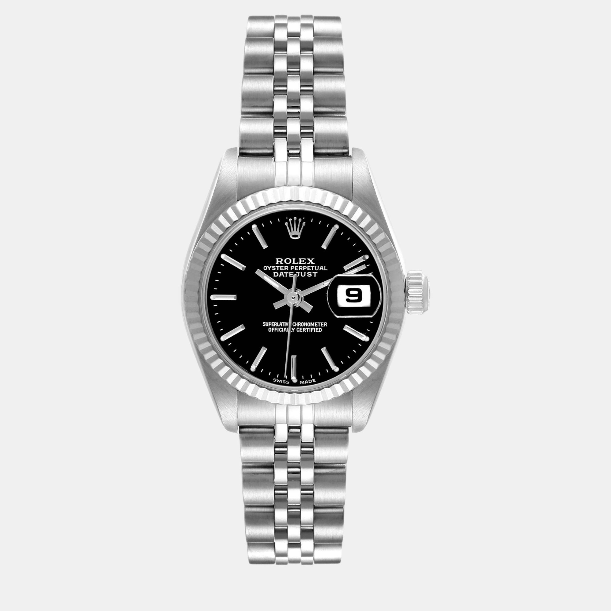 

Rolex Datejust Black Dial White Gold Steel Ladies Watch 79174