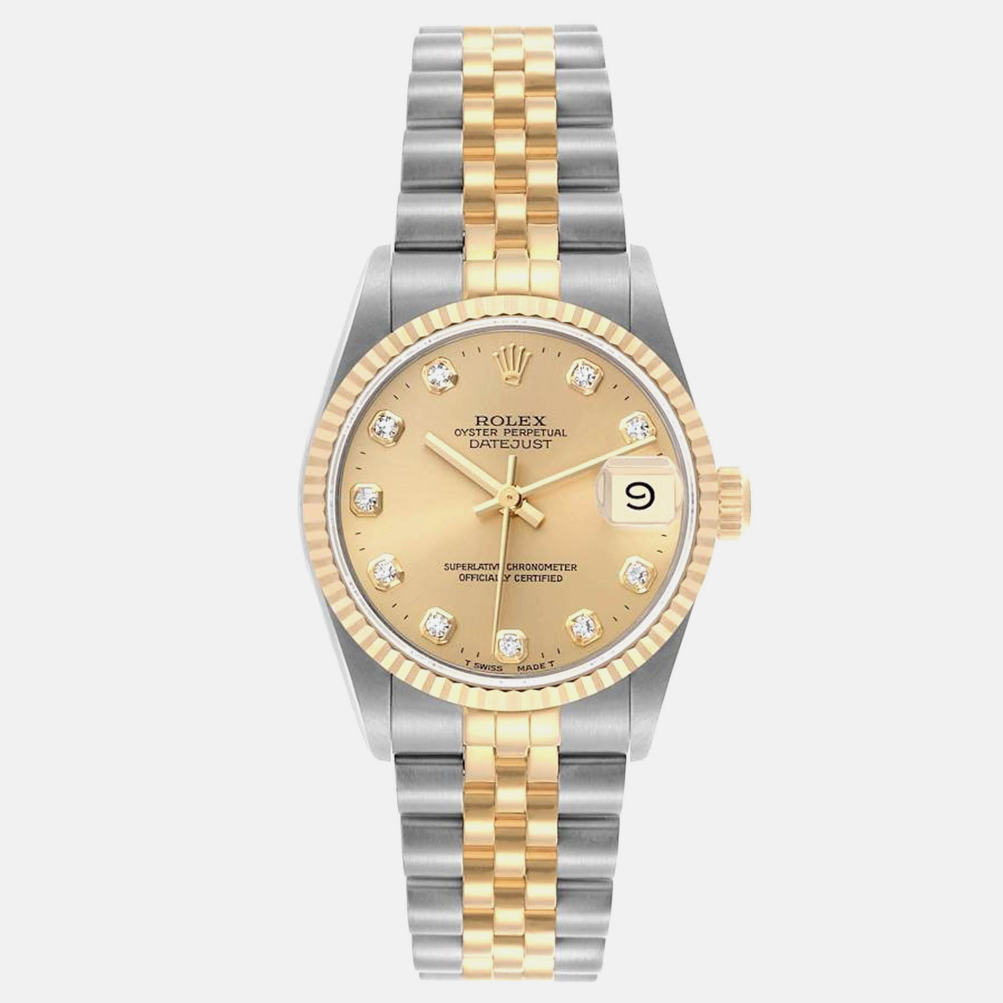 

Rolex Datejust 31 Midsize Steel Yellow Gold Diamond Dial Ladies Watch 68273