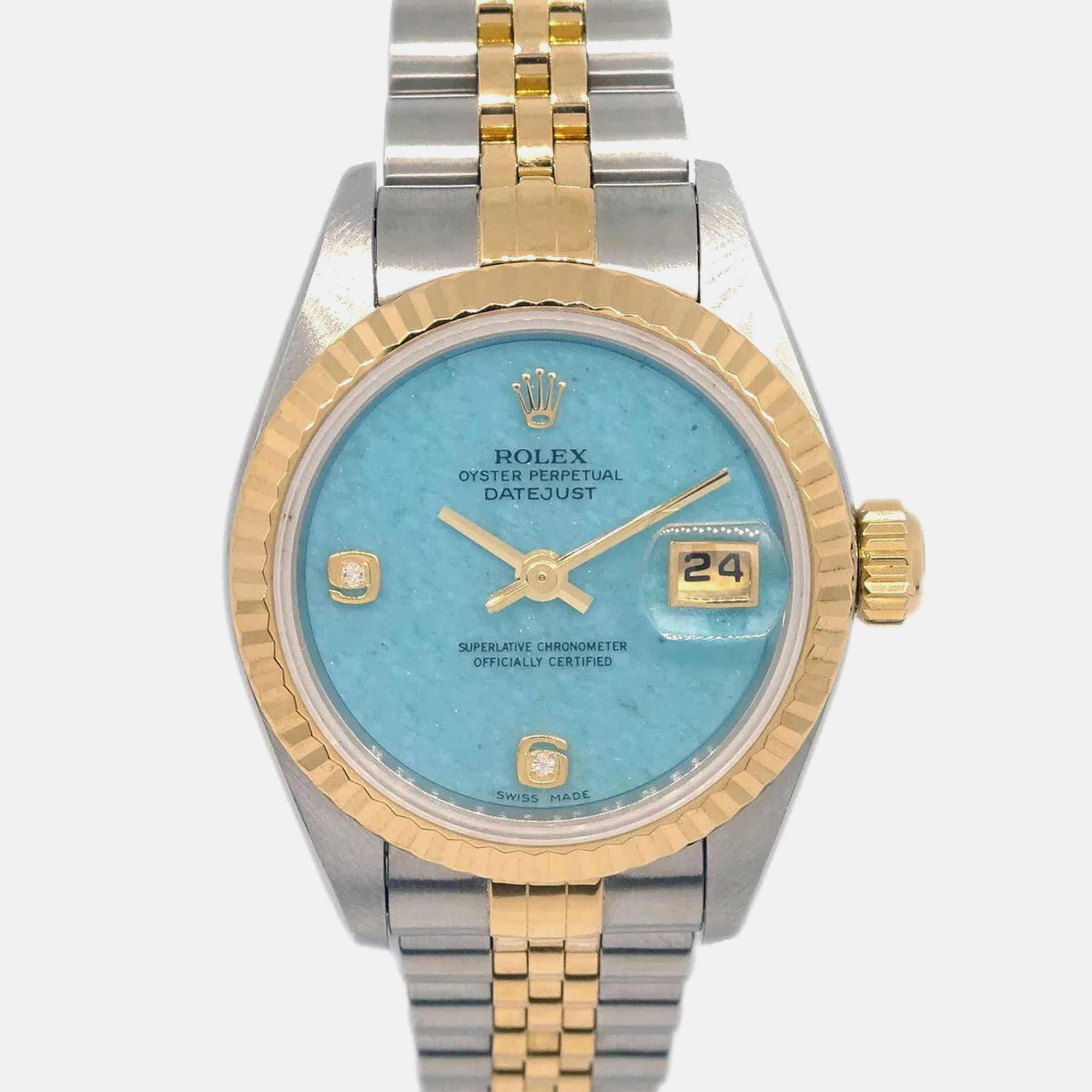 

Rolex Blue Diamond 18k Yellow Gold Stainless Steel Datejust Automatic Women's Wristwatch 26 mm