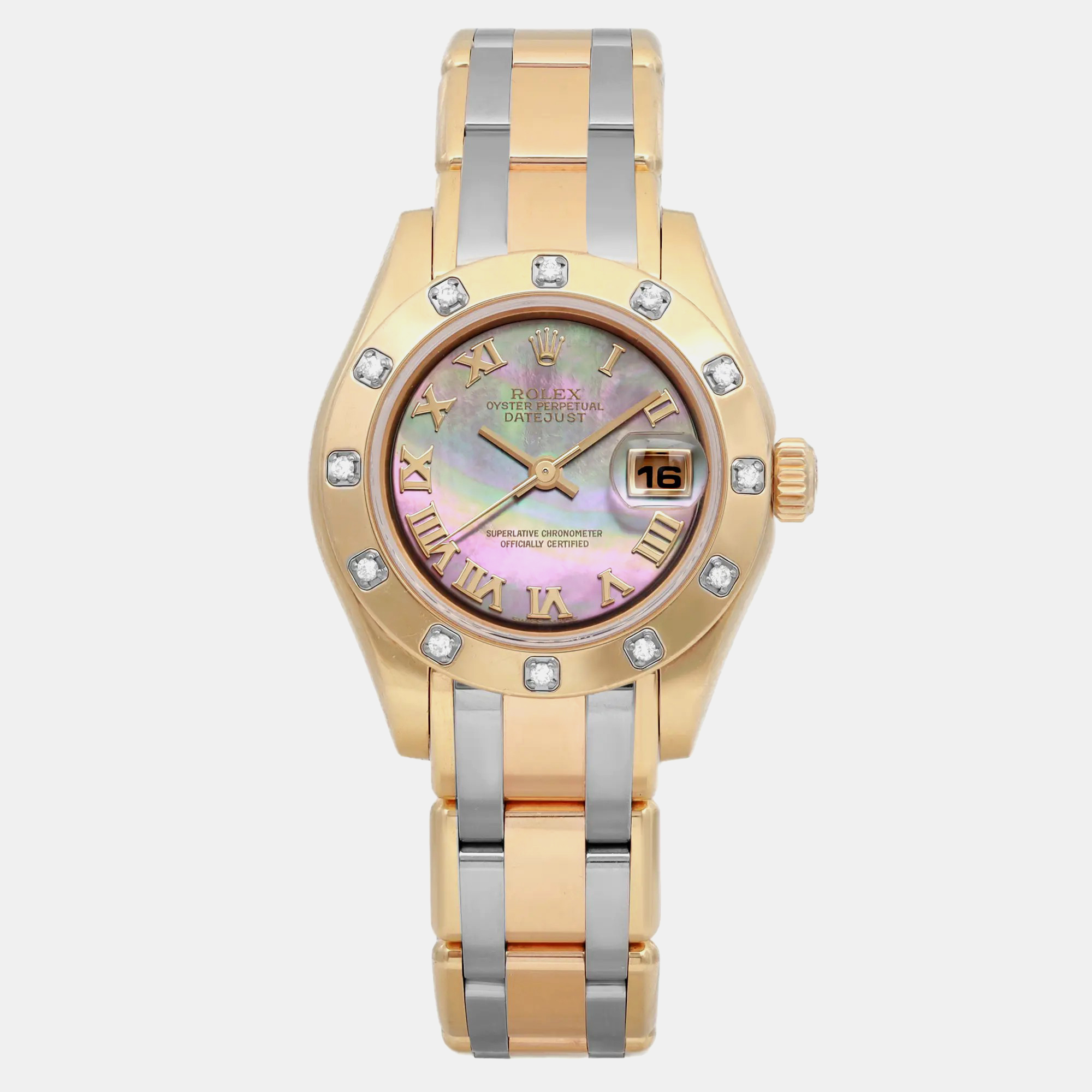 

Rolex Mother of Pearl 18k Gold Pearlmaster 80138 Automatic Women's Wristwatch 29 mm, Multicolor