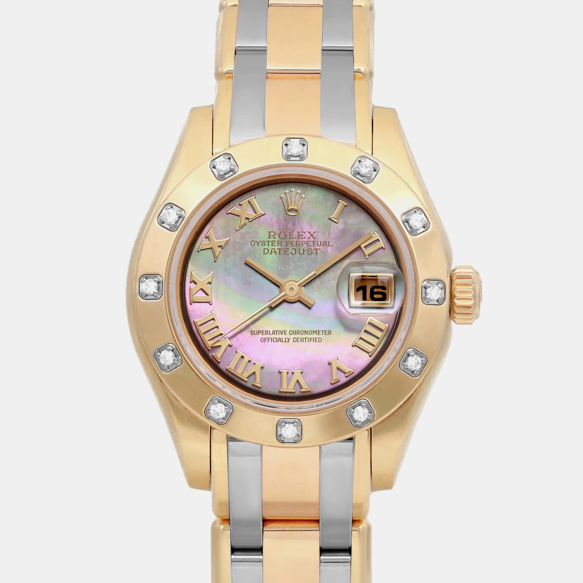 Rolex Mother of Pearl 18k Gold Pearlmaster 80138 Automatic Women`s Wristwatch 29 mm 