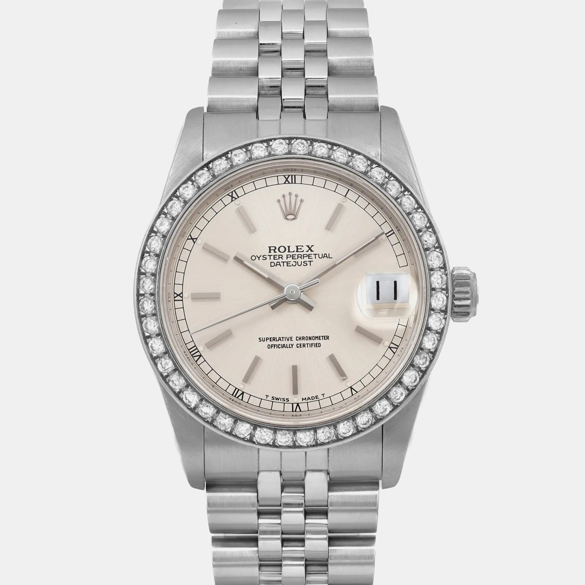 Rolex Cream Stainless Steel Datejust 68274 Automatic Men`s Wristwatch 31 mm 