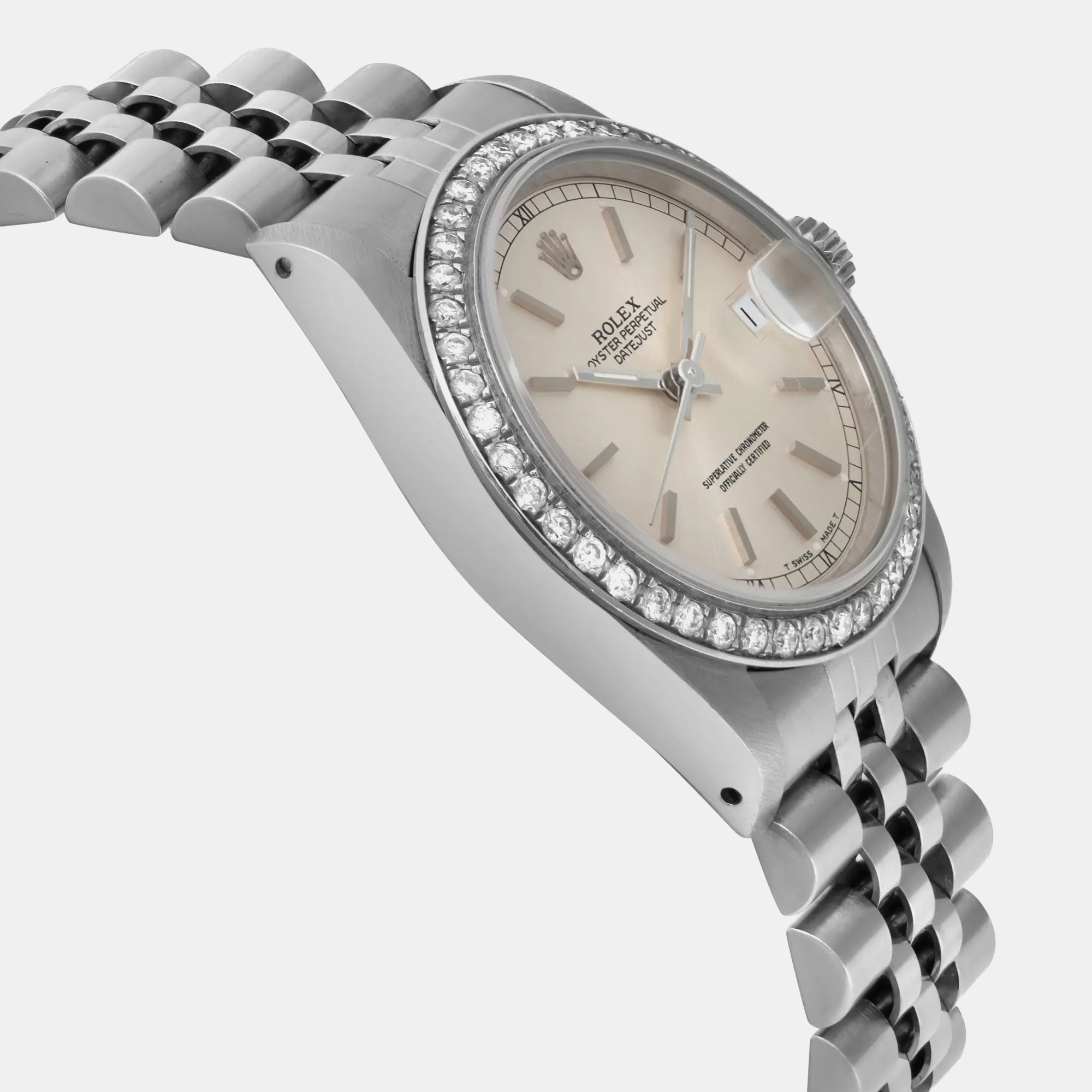 Rolex Cream Stainless Steel Datejust 68274 Automatic Men`s Wristwatch 31 mm 