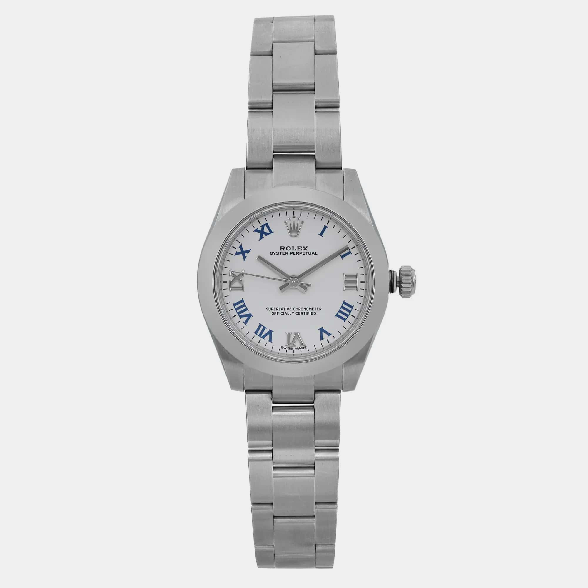 

Rolex White Stainless Steel Oyster Perpetual 177200 Automatic Women's Wristwatch 31 mm