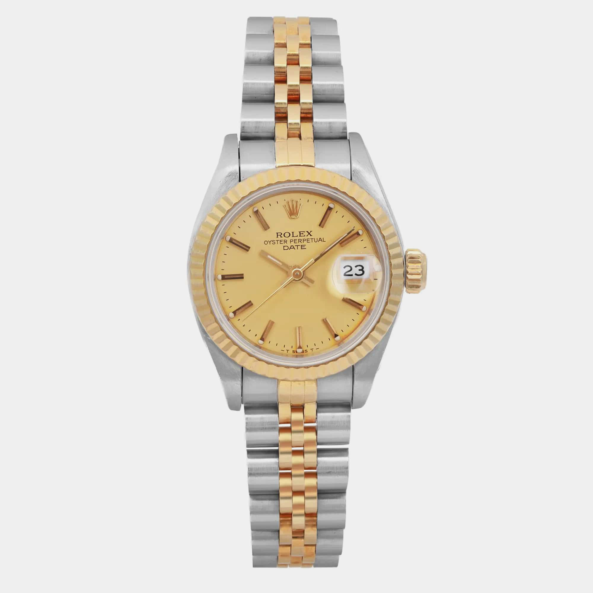 

Rolex Champagne 18K Yellow Gold Stainless Steel Datejust 69173 Automatic Women's Wristwatch 26 mm