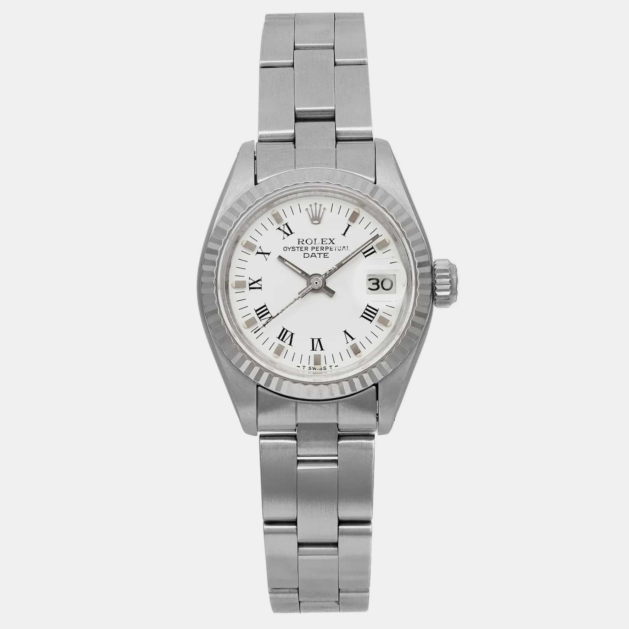 

Vintage Rolex Date  White Gold Steel White Dial Women's Automatic Wristwatch