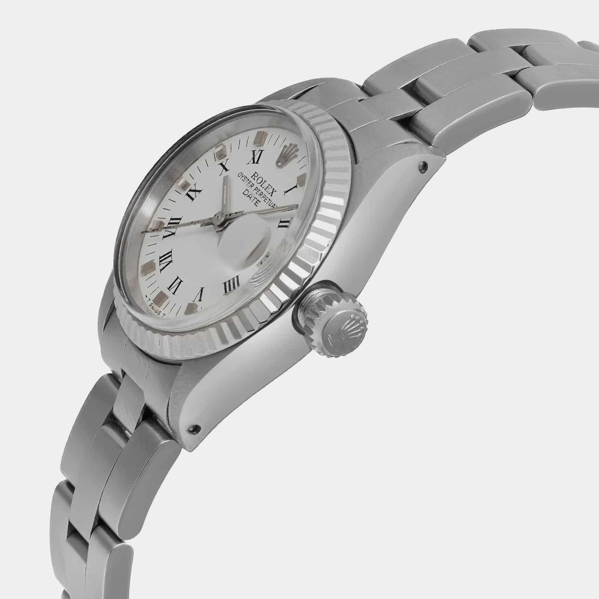 Vintage Rolex Date 26Mm White Gold Steel White Dial Women`s Automatic Wristwatch 