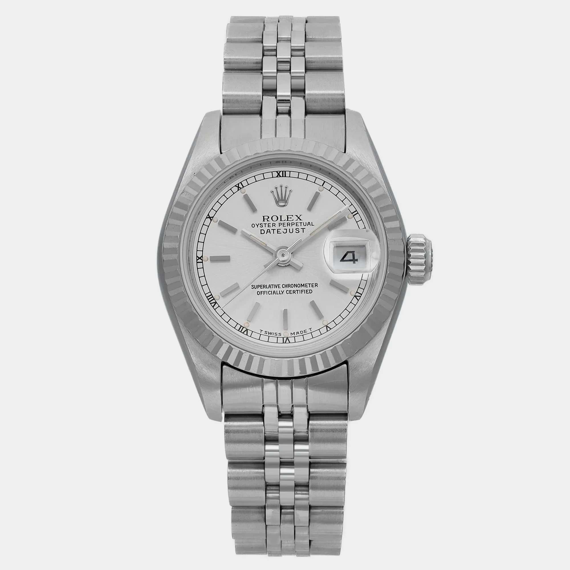 

Rolex White 18K White Gold Stainless Steel Datejust 69174 Automatic Women's Wristwatch 26 mm, Silver