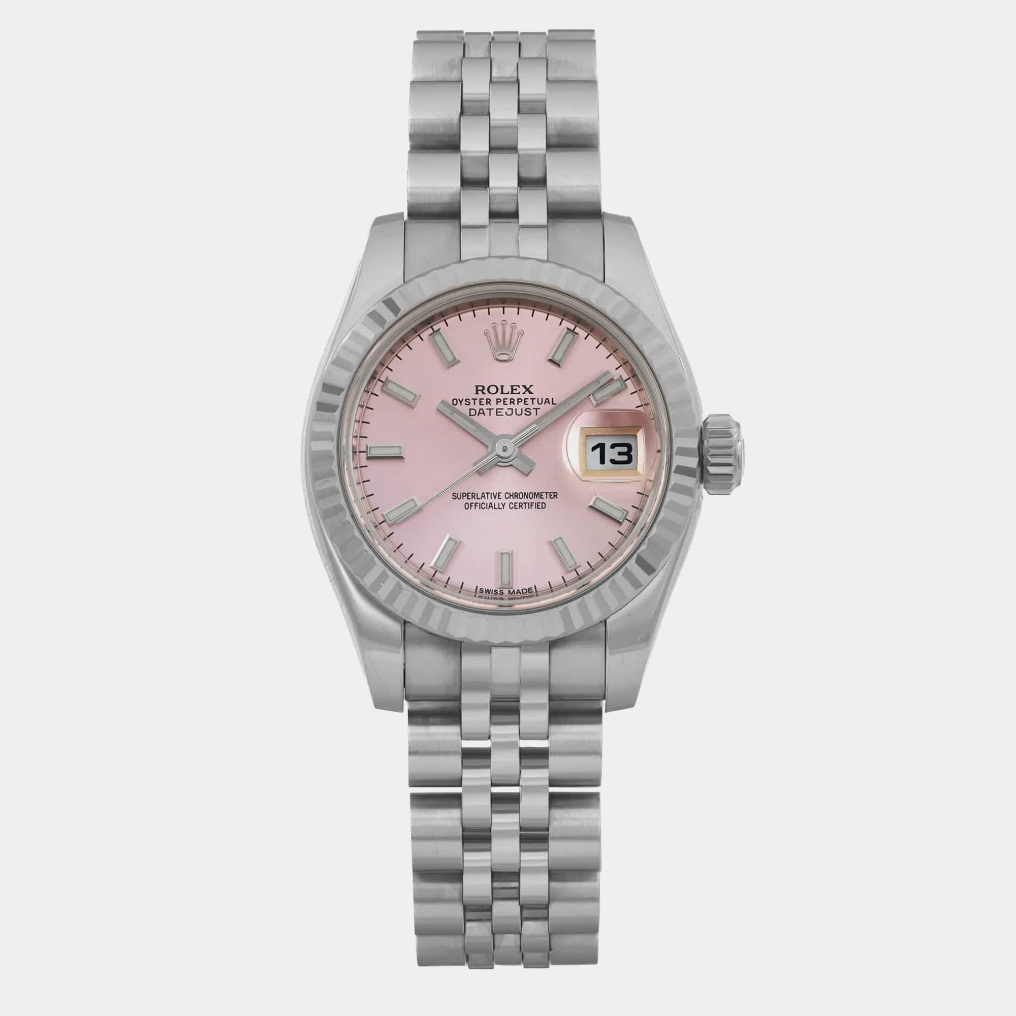 

Rolex Pink 18K White Gold Stainless Steel Datejust 179174 Automatic Women's Wristwatch 26 mm