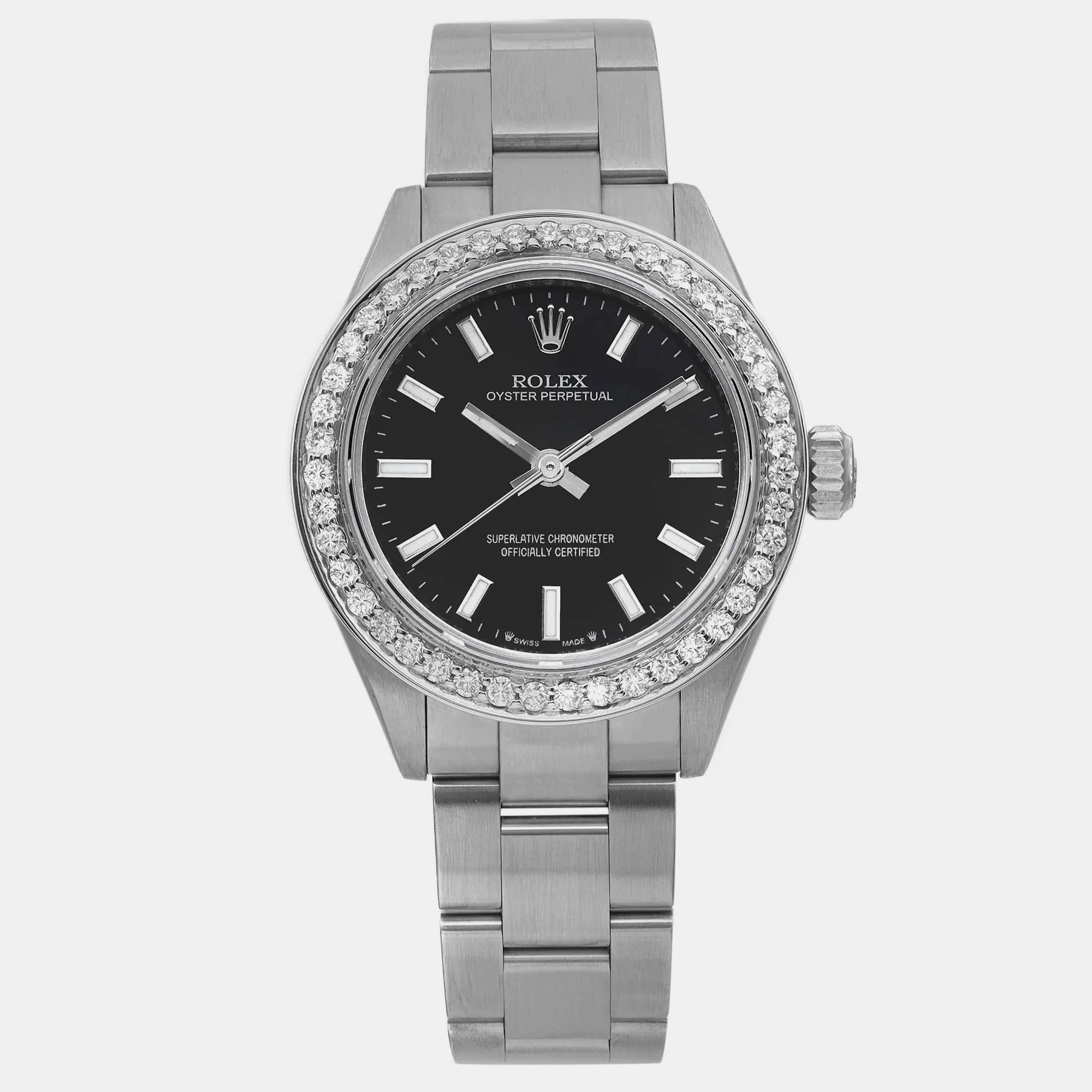 

Rolex Black Diamond Stainless steel Oyster Perpetual Automatic Women's Wristwatch 28 mm