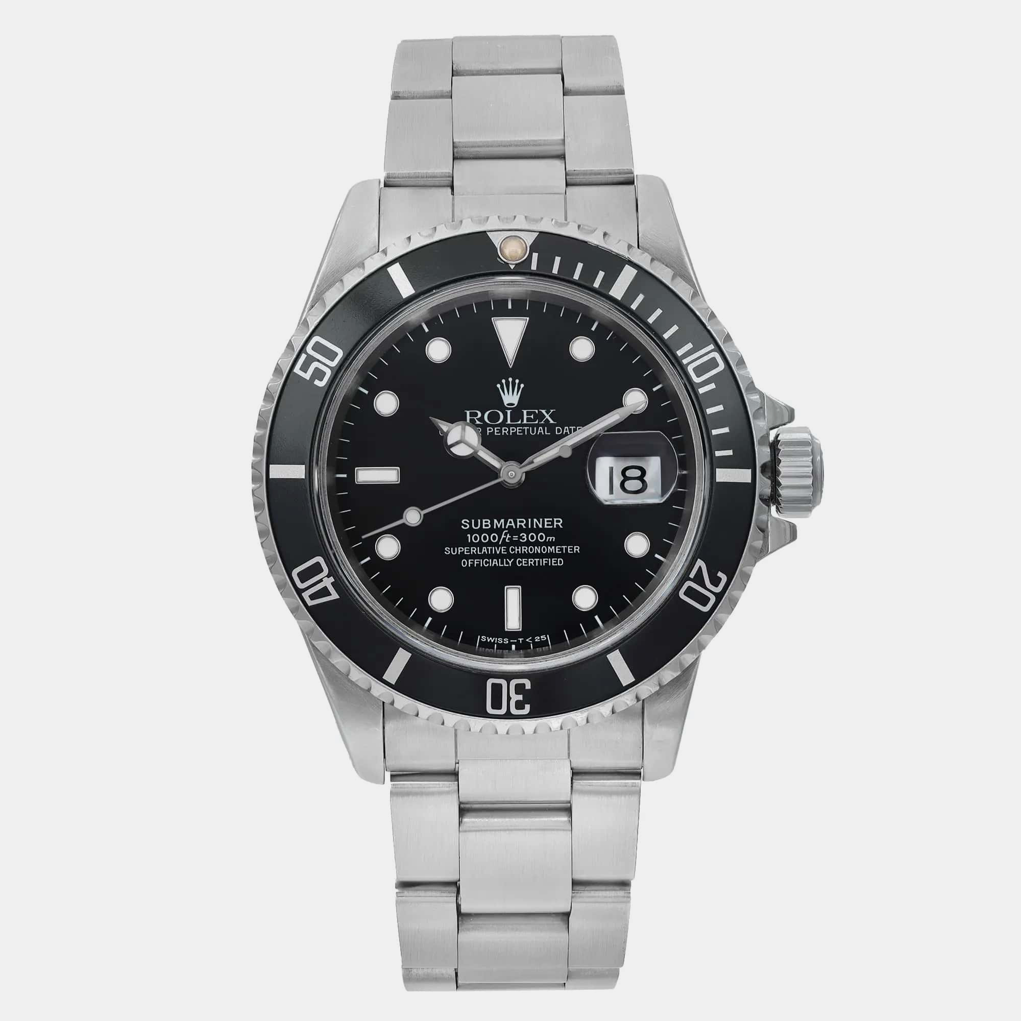 

Rolex Black Stainless Steel Submariner 16610 Automatic Men's Wristwatch 40 mm