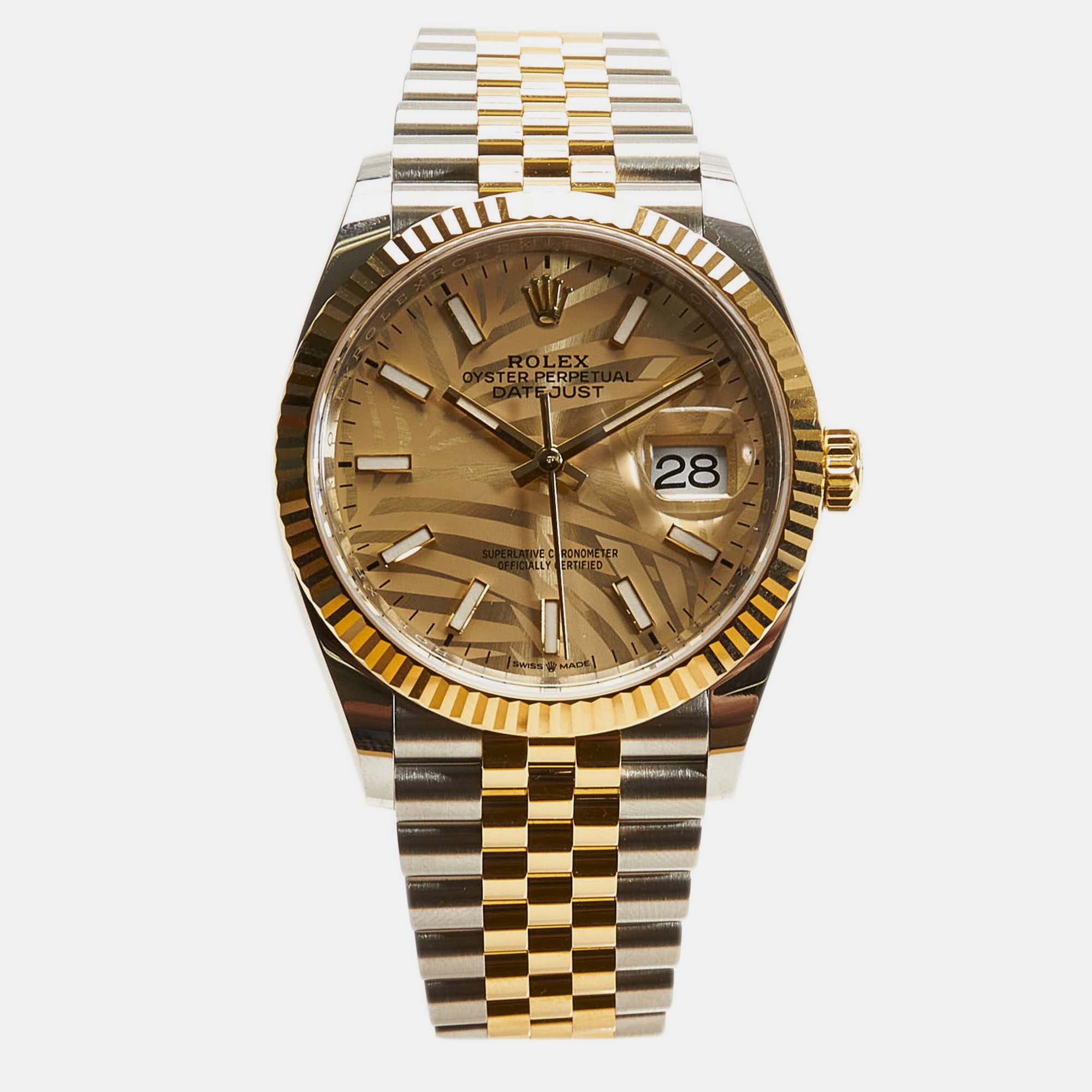 

Rolex Oyster Perpetual Datejust 36 mm Palm Dial Watch Oystersteel and Yellow Gold