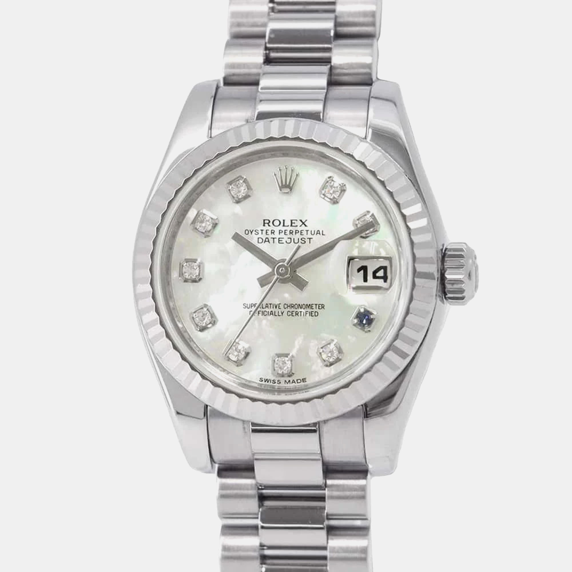 

Rolex White 18K White Gold Lady Datejust Automatic Women's Wristwatch 26 mm