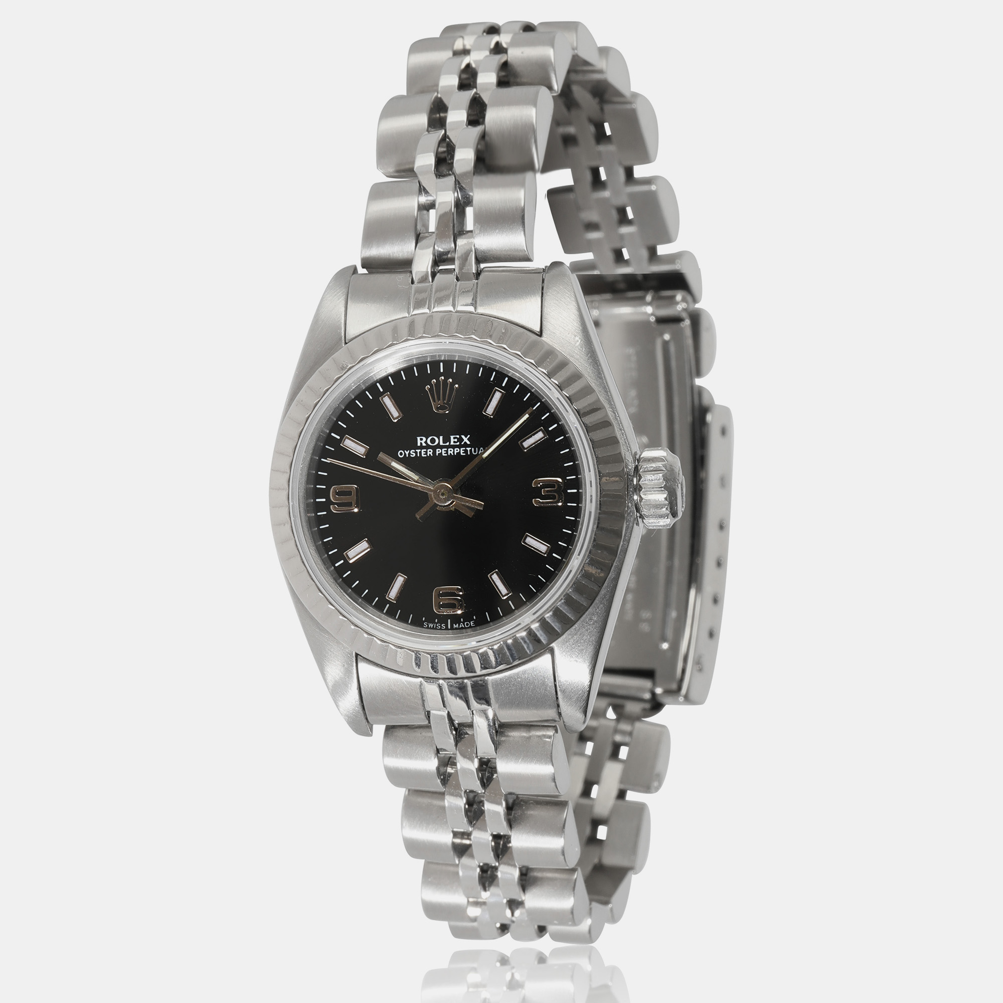 

Rolex Black 18k White Gold Stainless Steel Oyster Perpetual Automatic Women's Wristwatch 24 mm