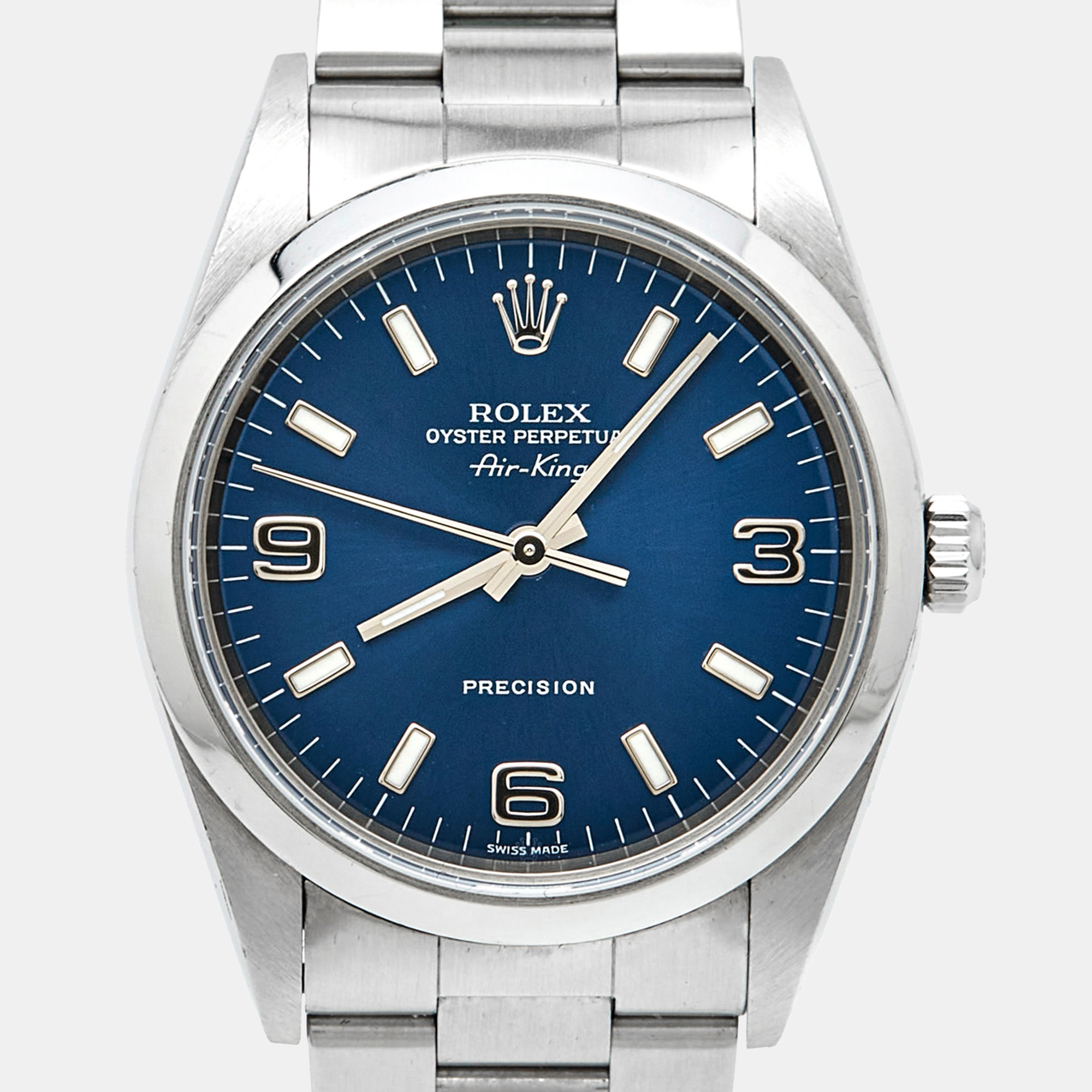 Rolex Blue Stainless Steel Air King 14000M Women`s Wristwatch 36 mm 
