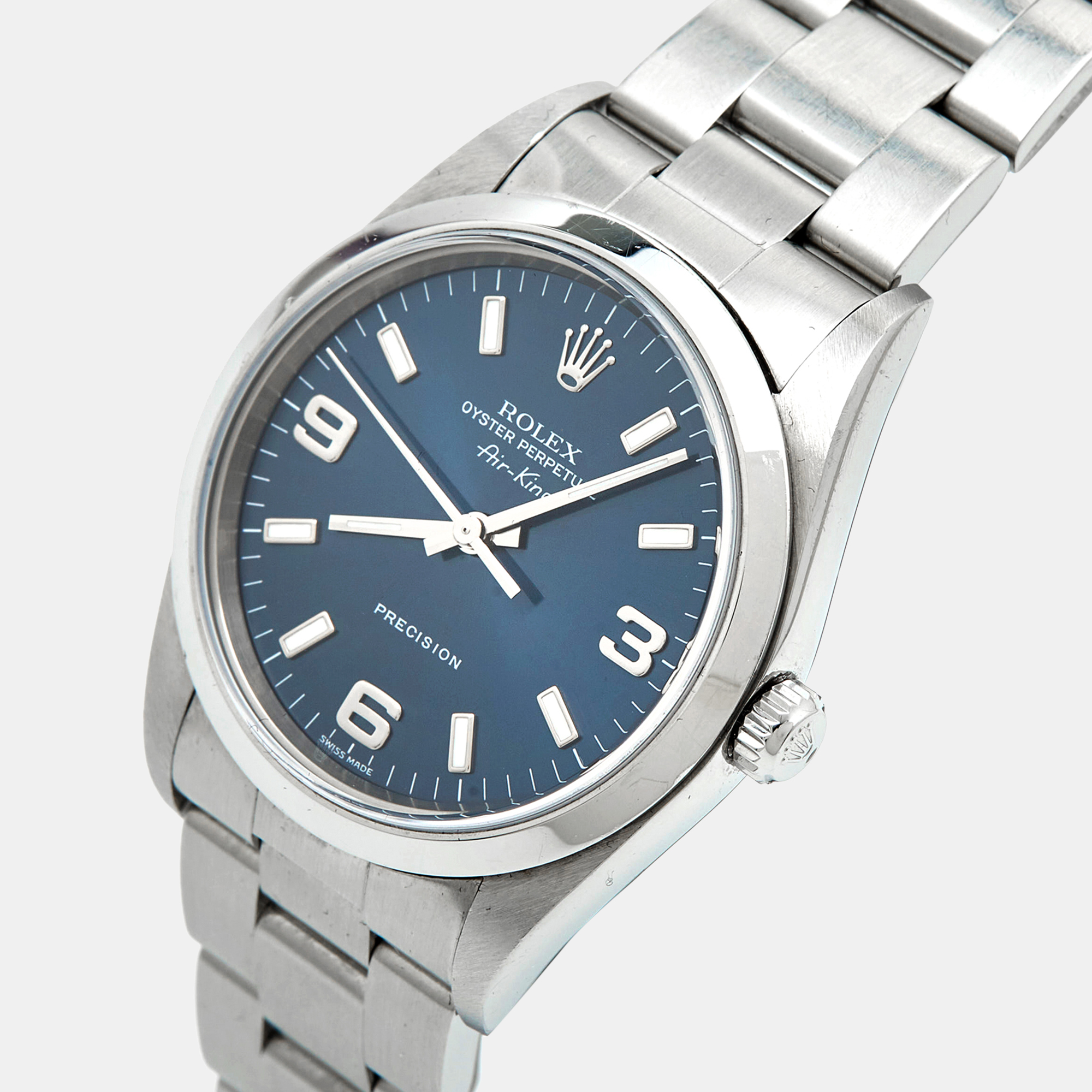 Rolex Blue Stainless Steel Air King 14000M Women`s Wristwatch 36 mm 
