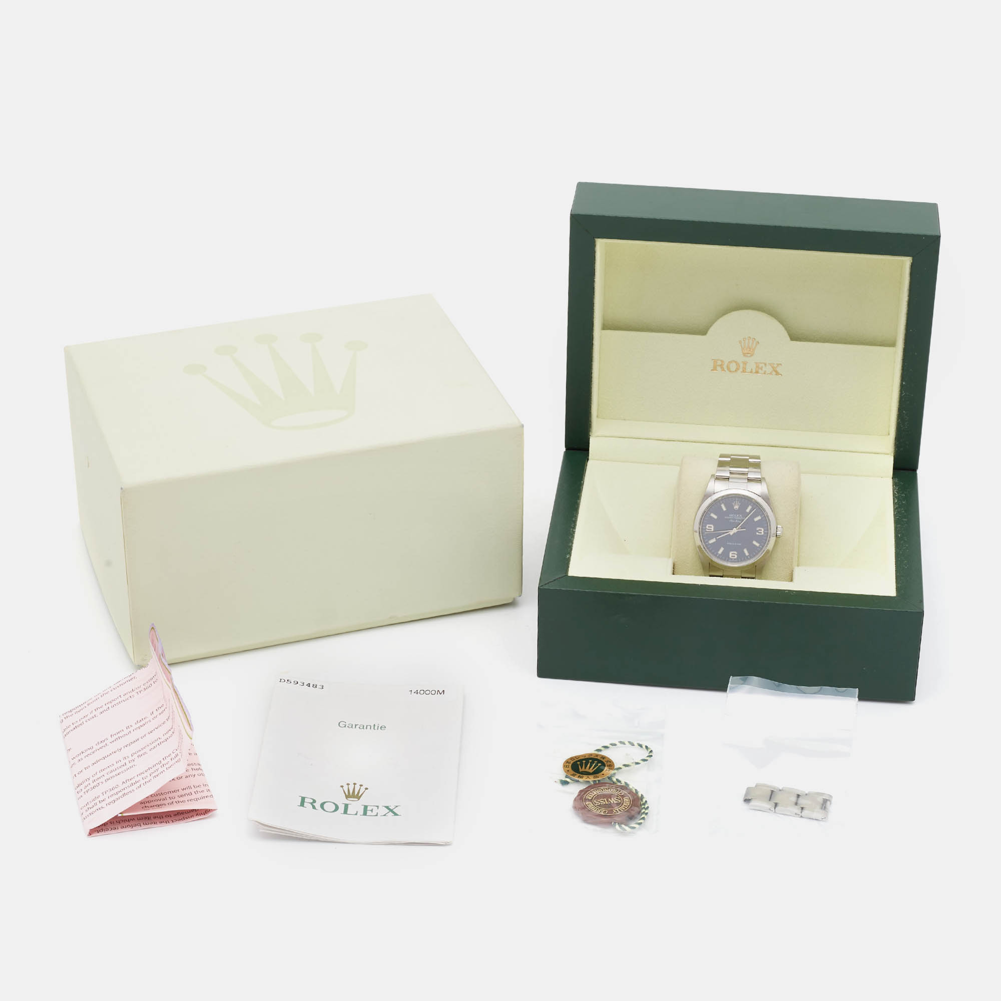 Rolex Blue Stainless Steel Air King 14000M Women`s Wristwatch 36 mm 