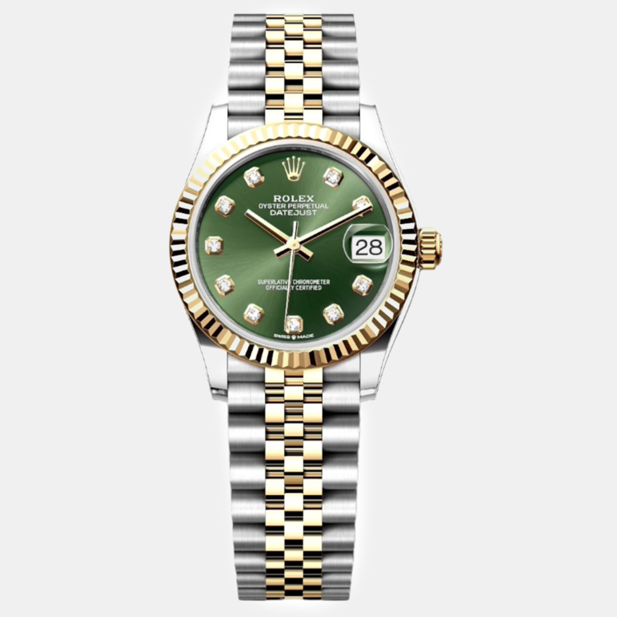 

Rolex Green 18K Yellow Gold Stainless Steel Datejust Automatic Women's Wristwatch 31 mm