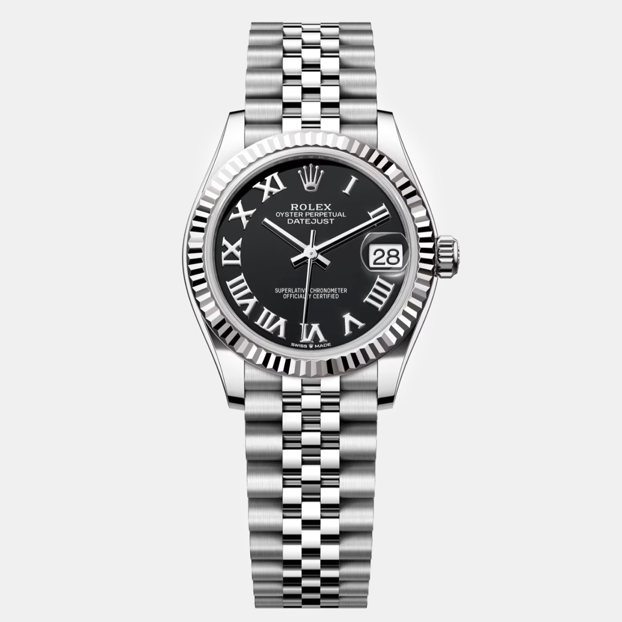 

Rolex Black Roman Stainless Steel Datejust Automatic Women's Wristwatch 31 mm