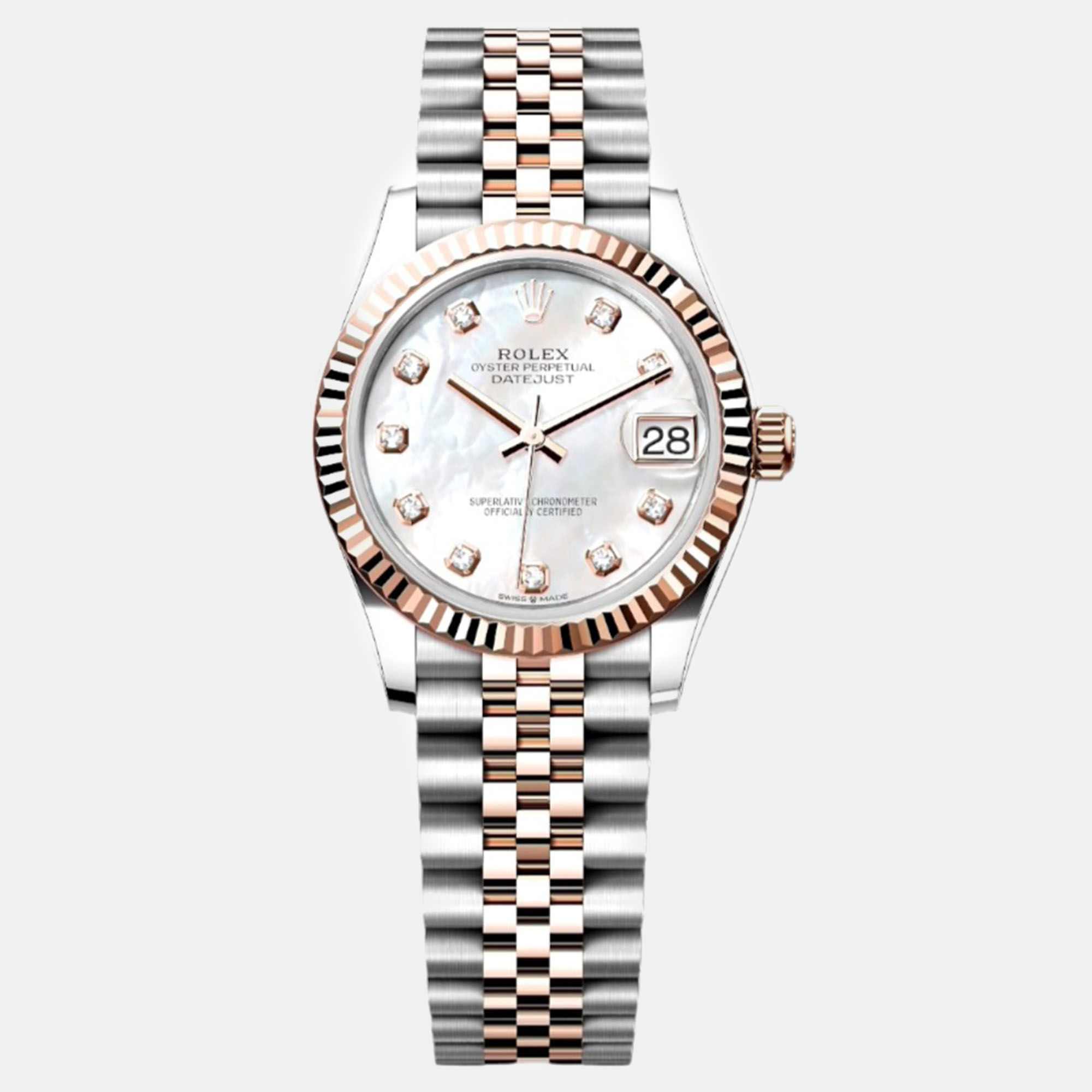 

Rolex Mother of Pearl 18K Everose Gold Stainless Steel Datejust Automatic Women's Wristwatch 31 mm, White