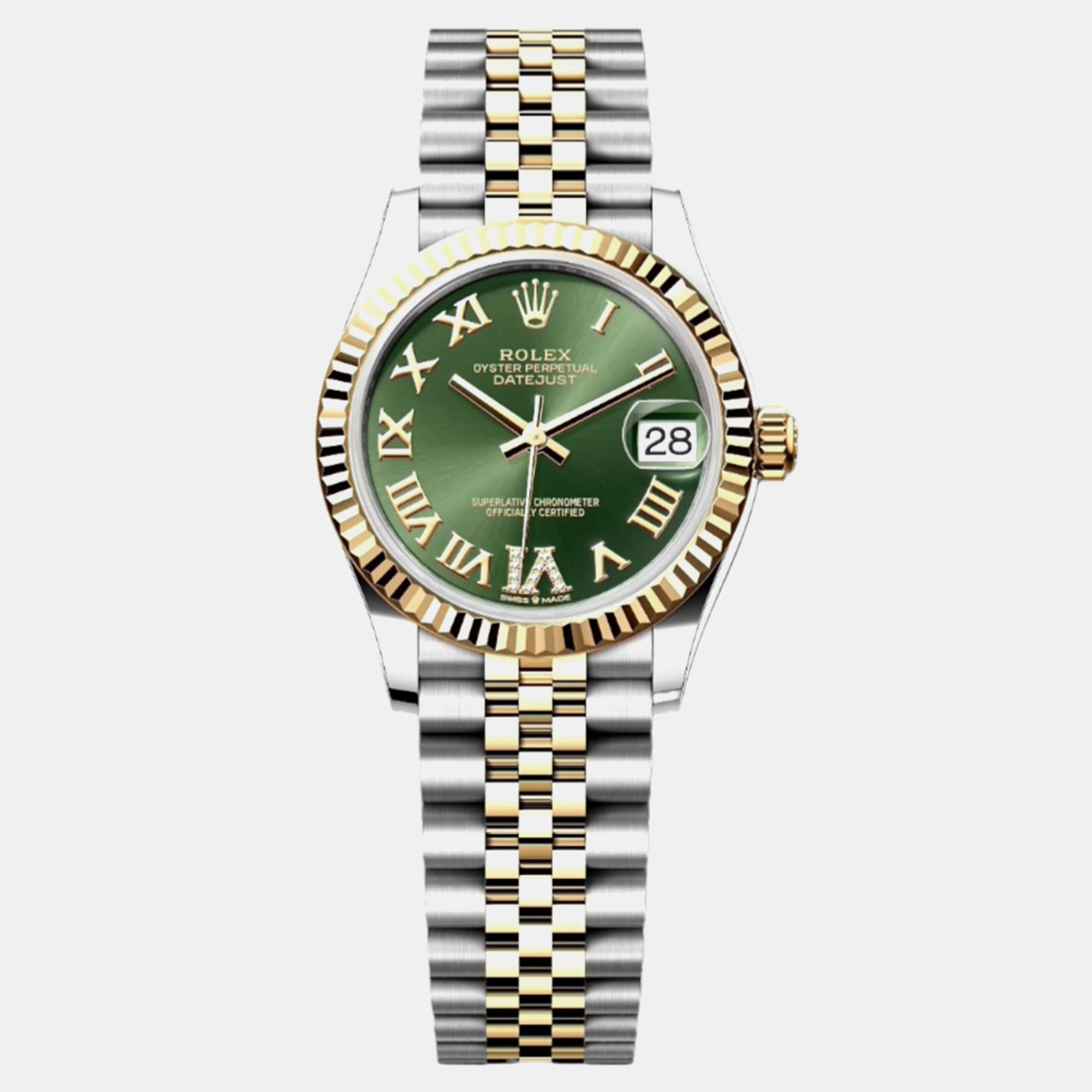 

Rolex Green 18K Yellow Gold Stainless Steel Datejust Automatic Women's Wristwatch 31 mm