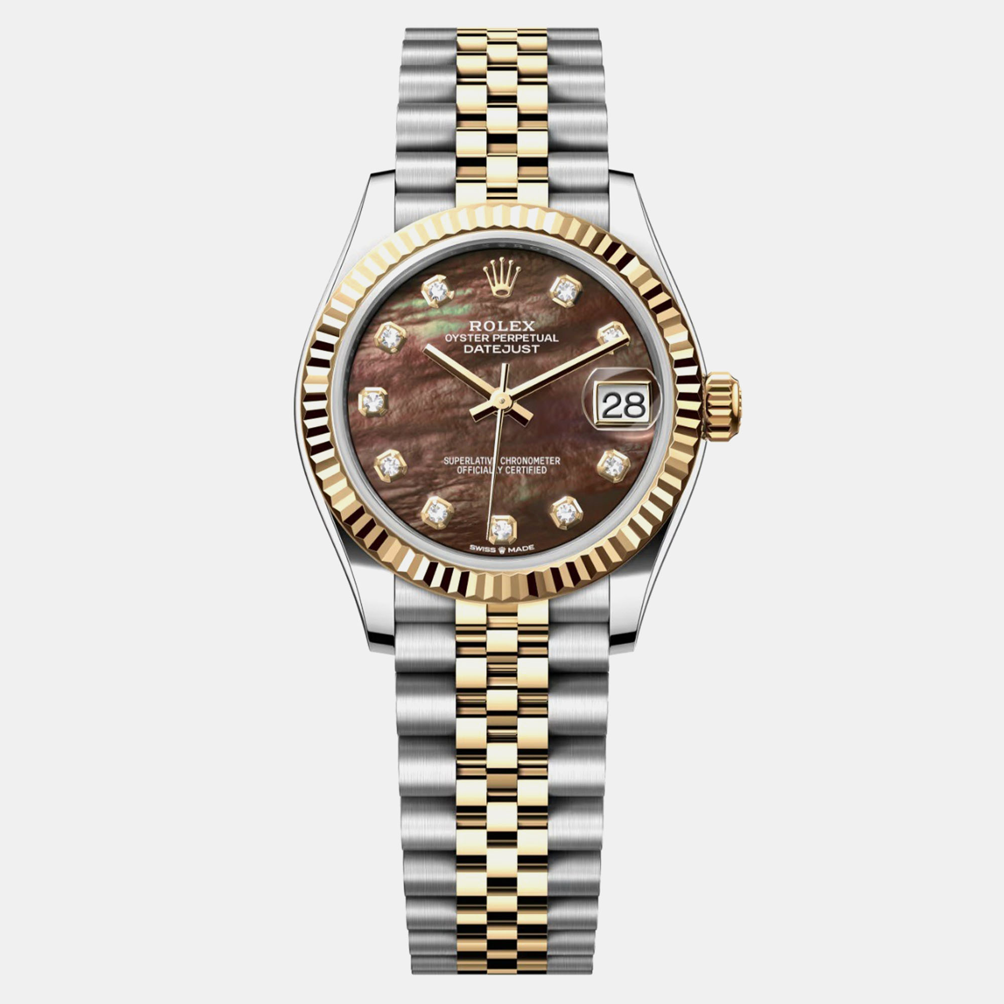 

Rolex Black Mother of Pearl 18K Yellow Gold Stainless Steel Datejust Automatic Women's Wristwatch 31 mm