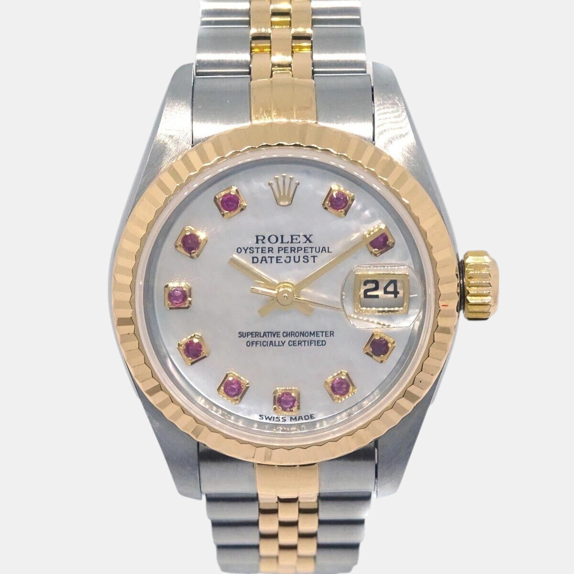 

Rolex White 18k Yellow Gold Stainless Steel Datejust 79173 Automatic Women's Wristwatch 26 mm