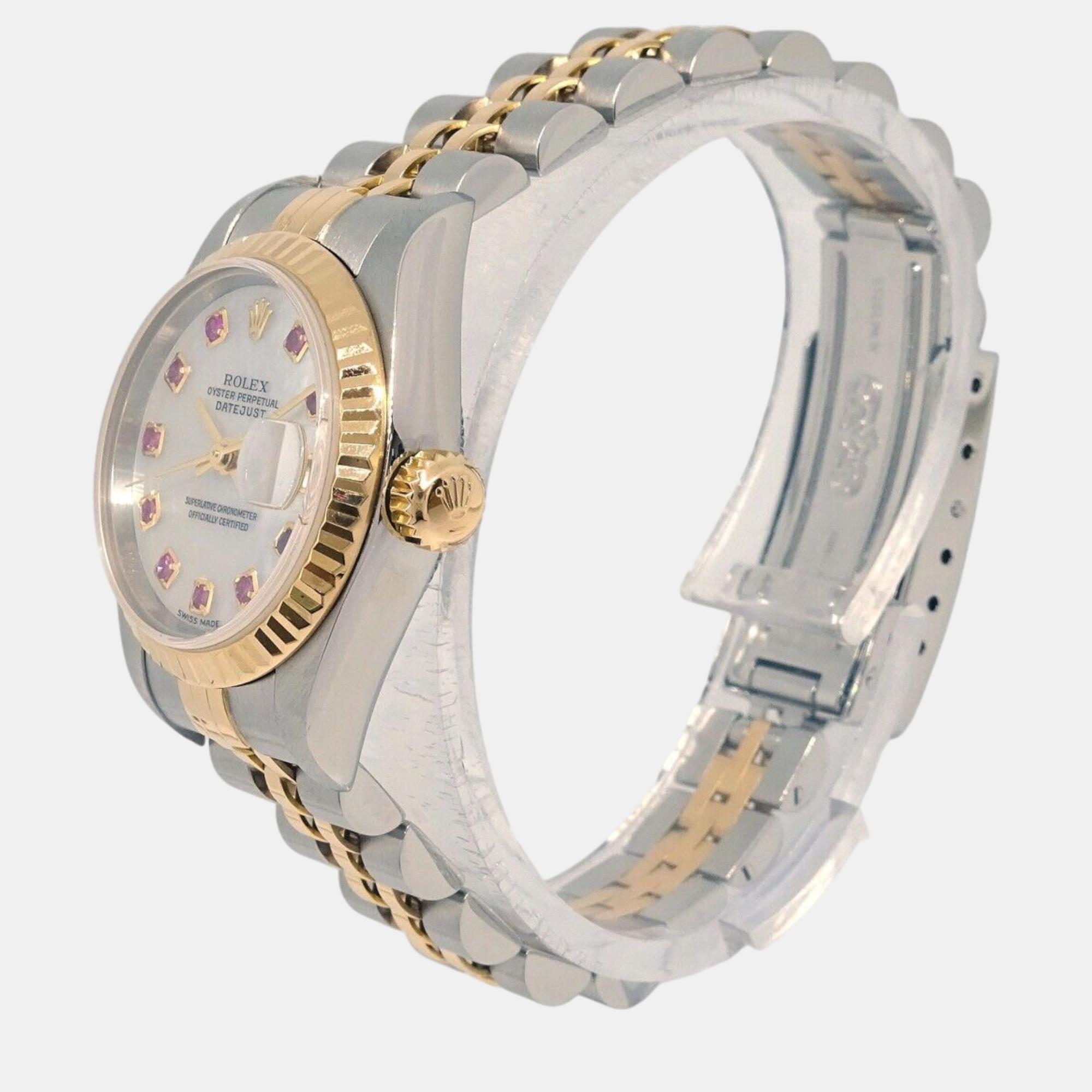Rolex White 18k Yellow Gold Stainless Steel Datejust 79173 Automatic Women`s Wristwatch 26 mm 