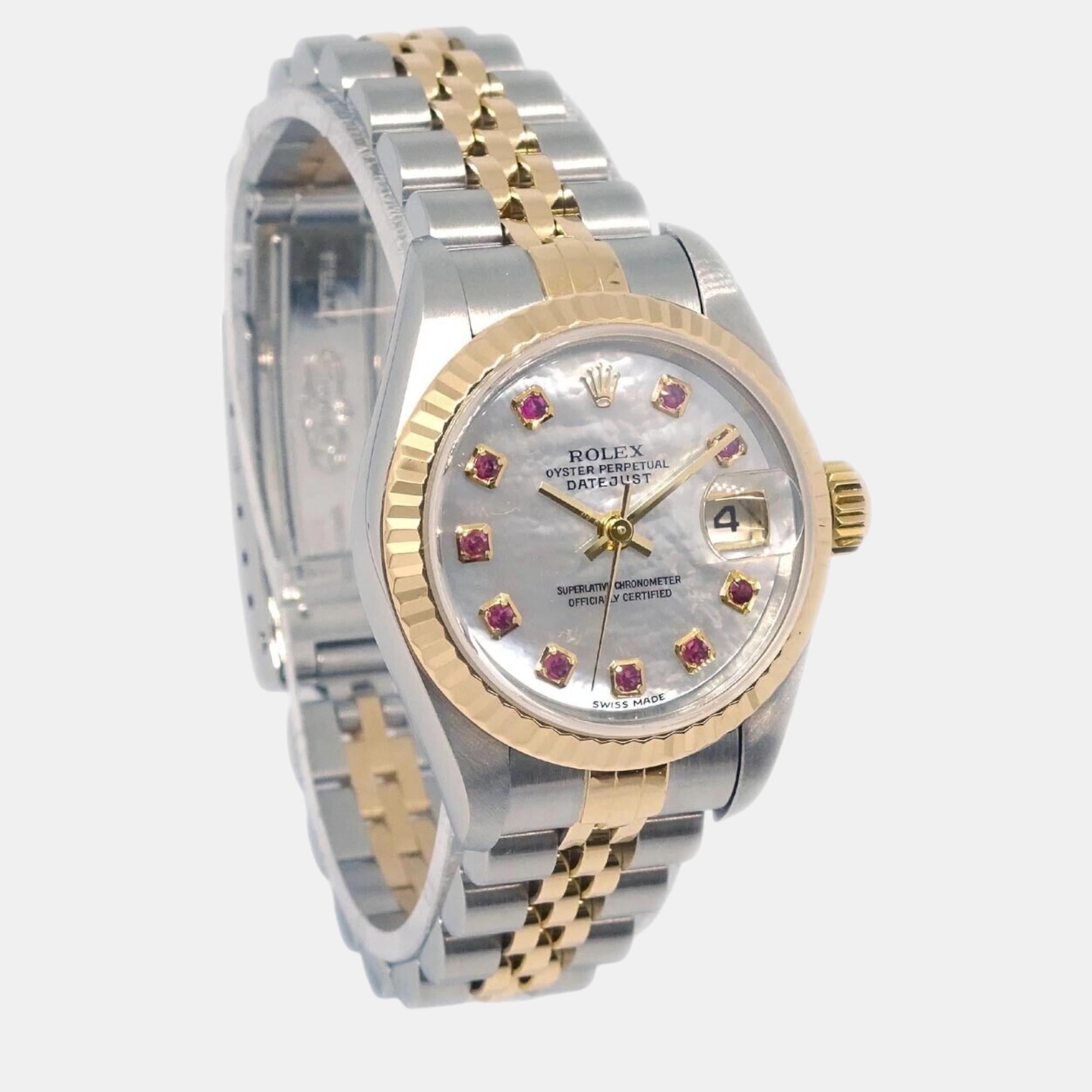Rolex White 18k Yellow Gold Stainless Steel Datejust 79173 Automatic Women`s Wristwatch 26 mm 