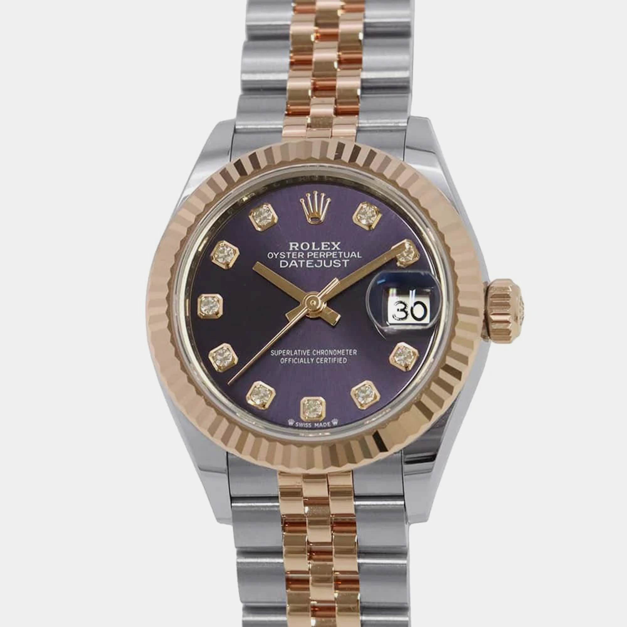 

Rolex Aubergine Diamond 18k Rose Gold Stainless Steel Datejust 279171 Automatic Women's Wristwatch 28 mm, Purple