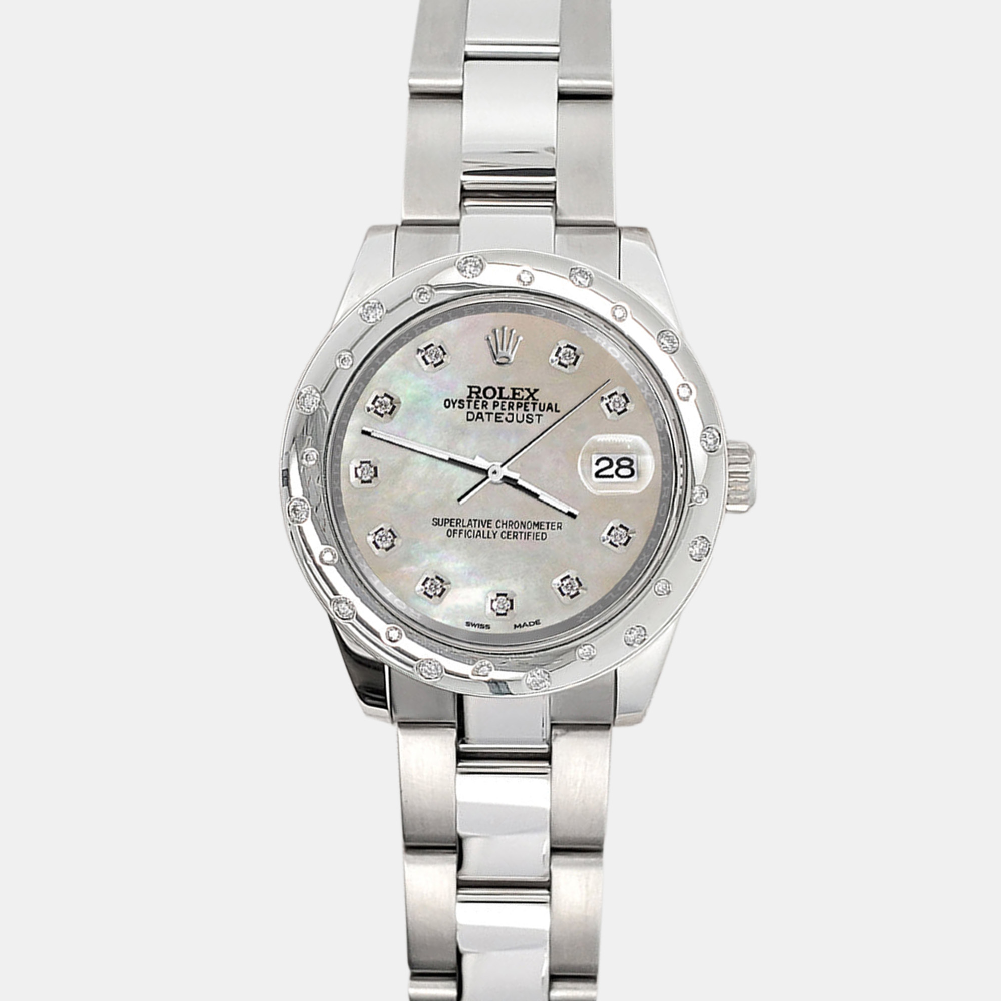 

Rolex Custom Champagne Diamonds Stainless Steel Datejust 178240 Automatic Women's Wristwatch, Silver