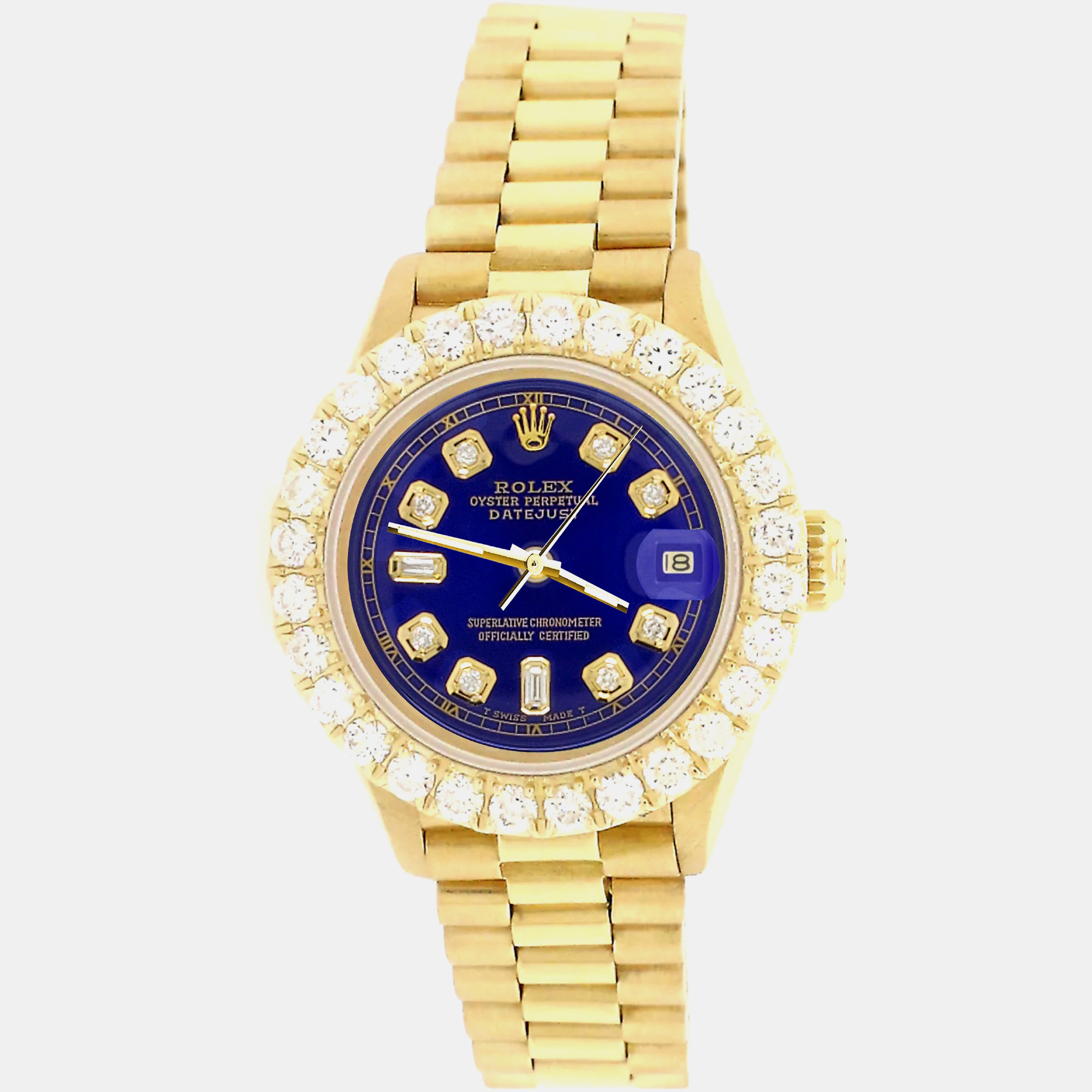 

Rolex 2ct diamond bezel navy blue diamond dial president datejust  yellow gold Wristwatch