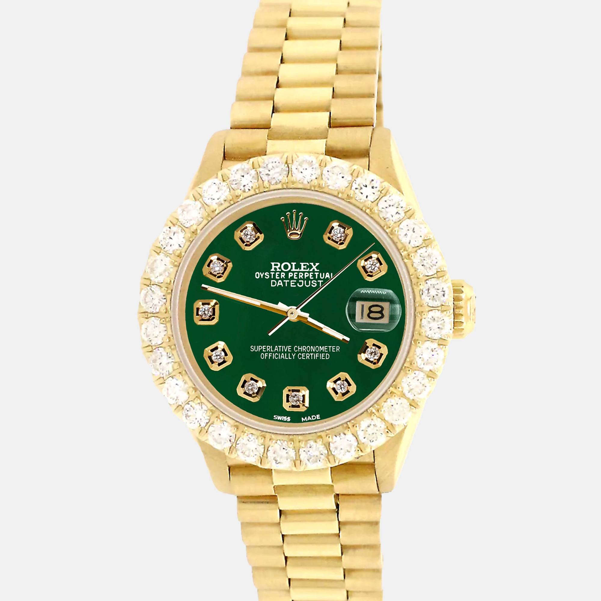 

Rolex president datejust  yellow gold Wristwatch with 2ct diamond bezel forest green diamond dial