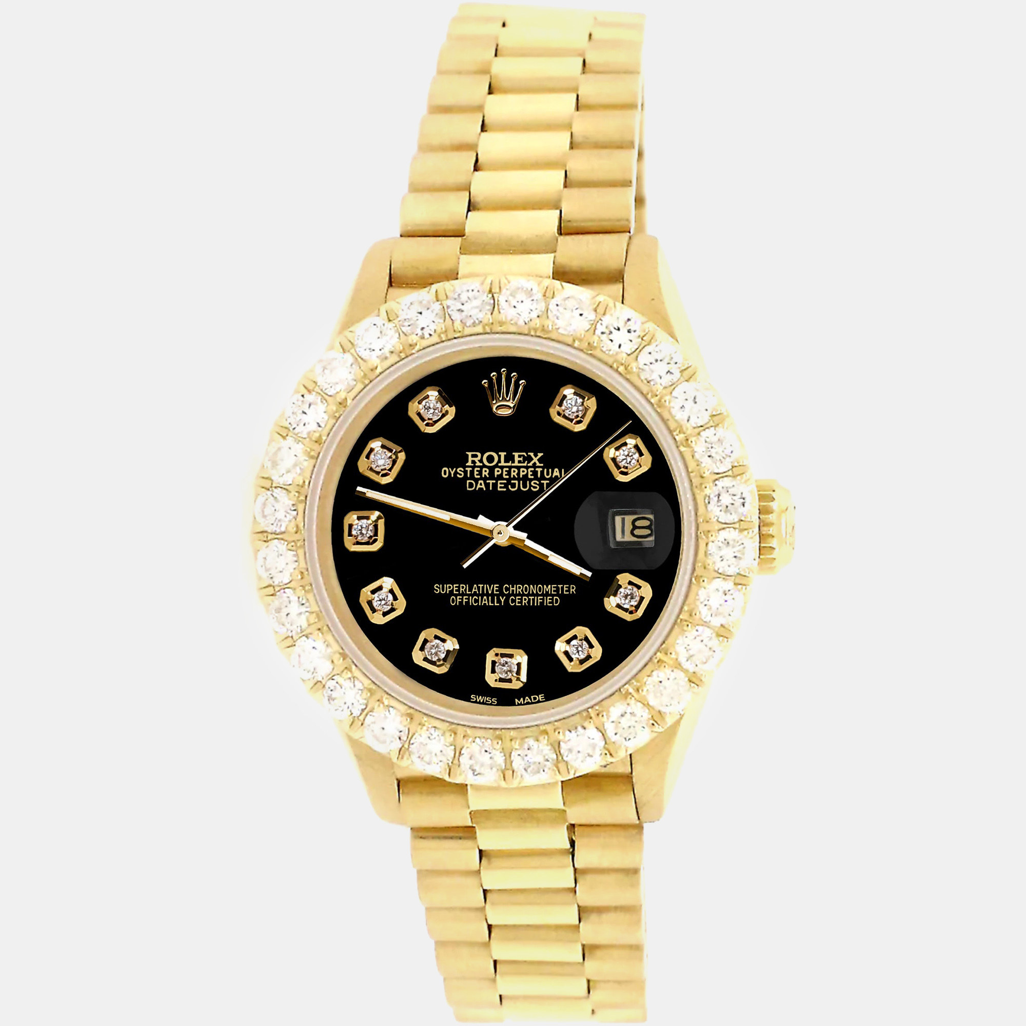 

Rolex president datejust  yellow gold Wristwatch with 2ct diamond bezel black diamond dial