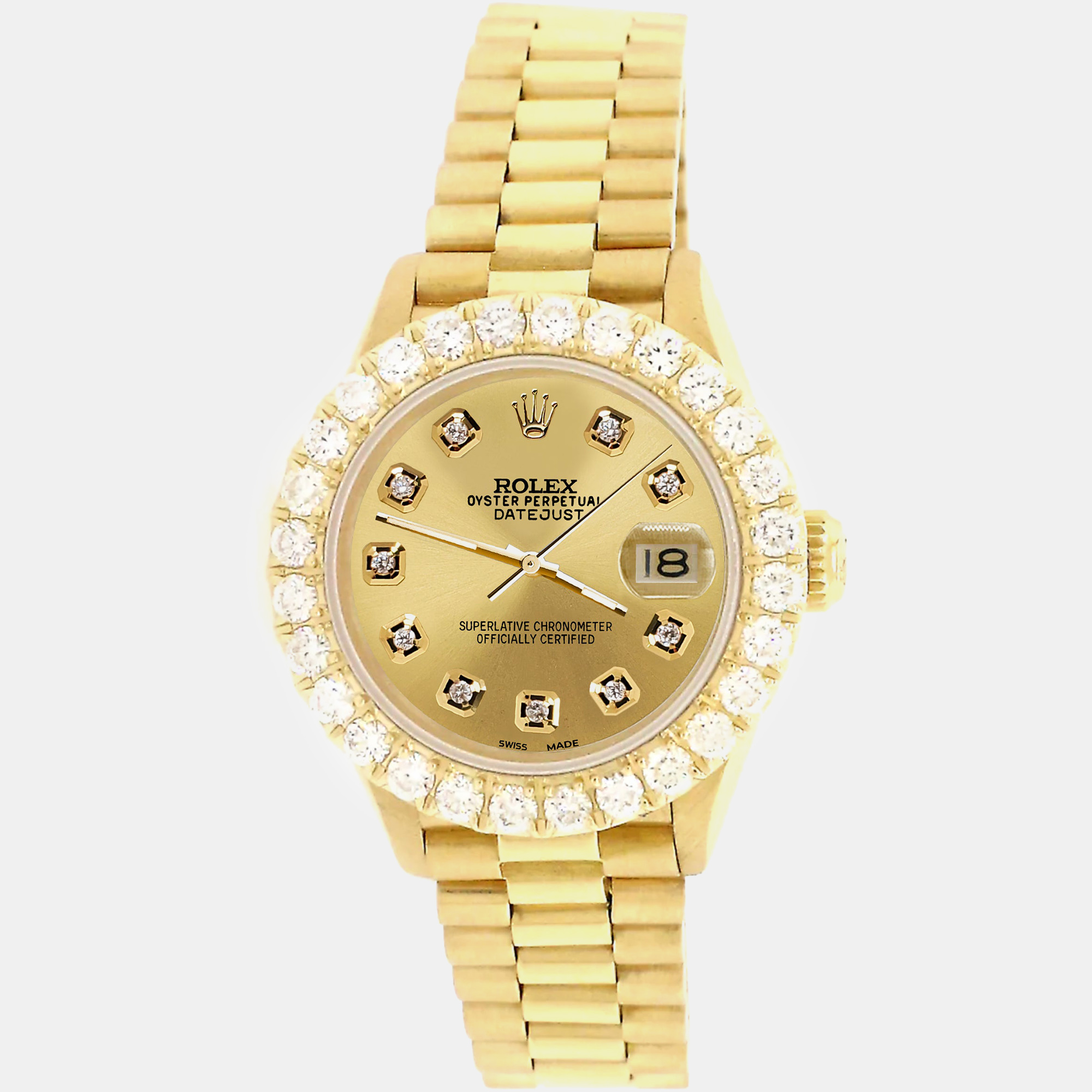 

Rolex president datejust  yellow gold Wristwatch with 2ct diamond bezel champagne diamond dial