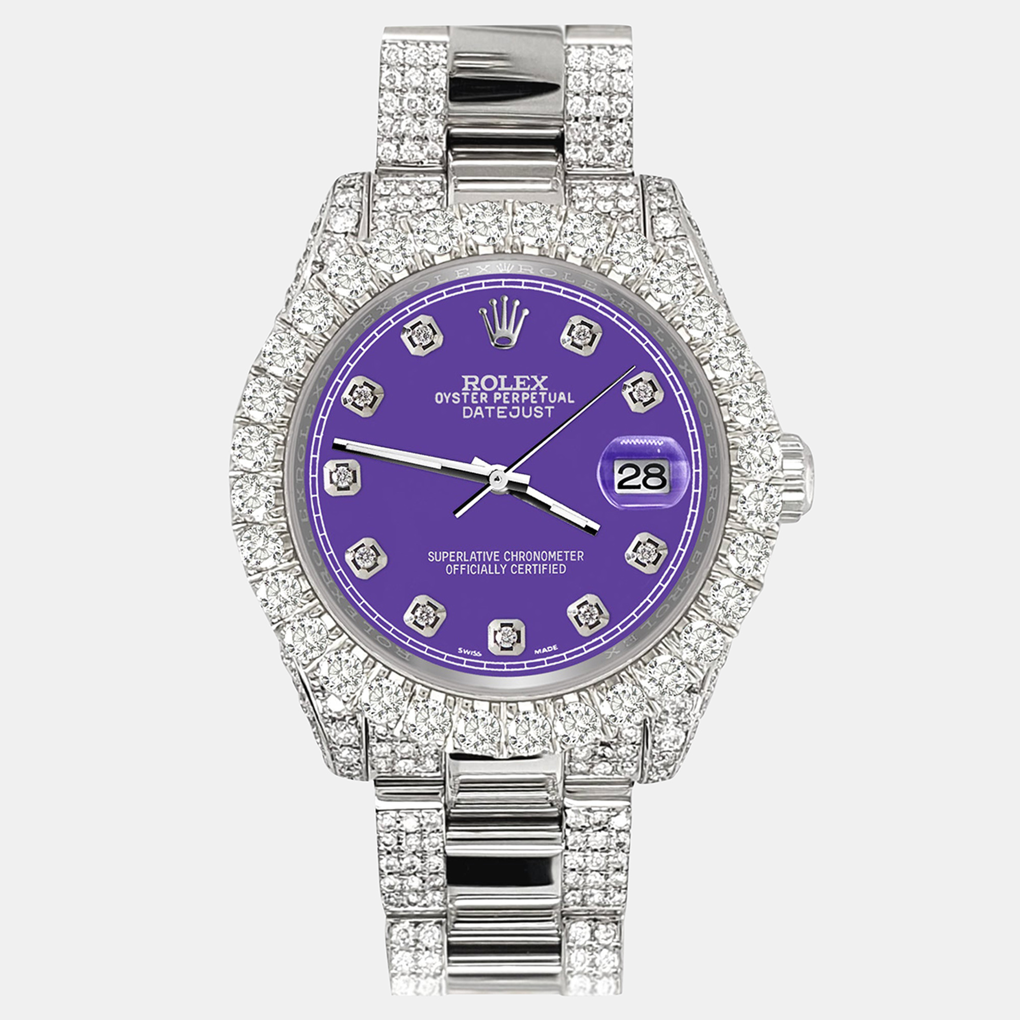 

Rolex datejust  pave 7.2ct iced diamond pastel purple track Wristwatch 178240